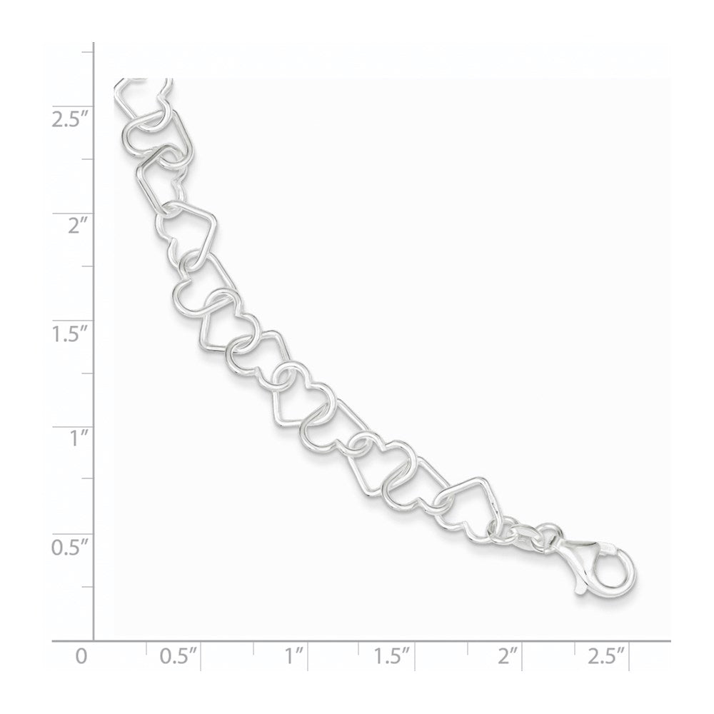 Sterling Silver 7.5inch Polished Fancy Heart Link Bracelet