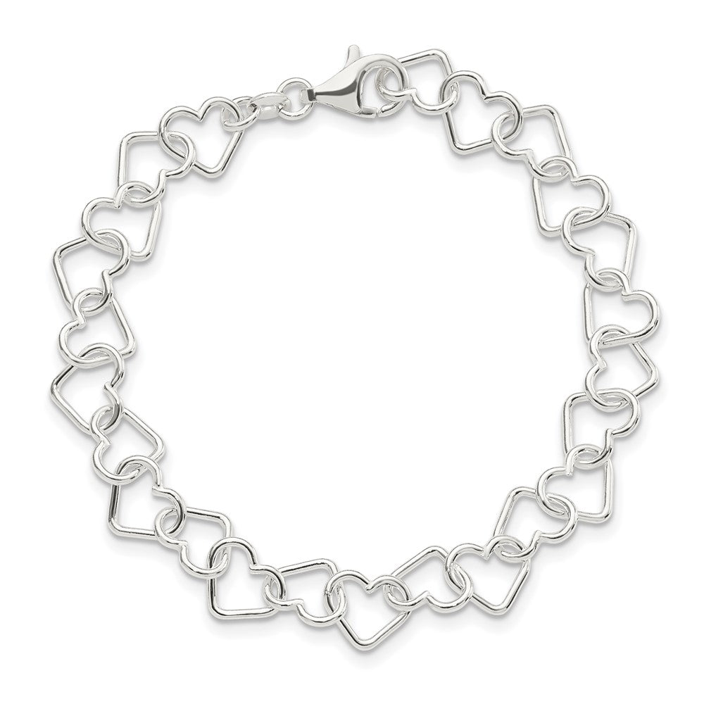 Sterling Silver 7.5inch Polished Fancy Heart Link Bracelet