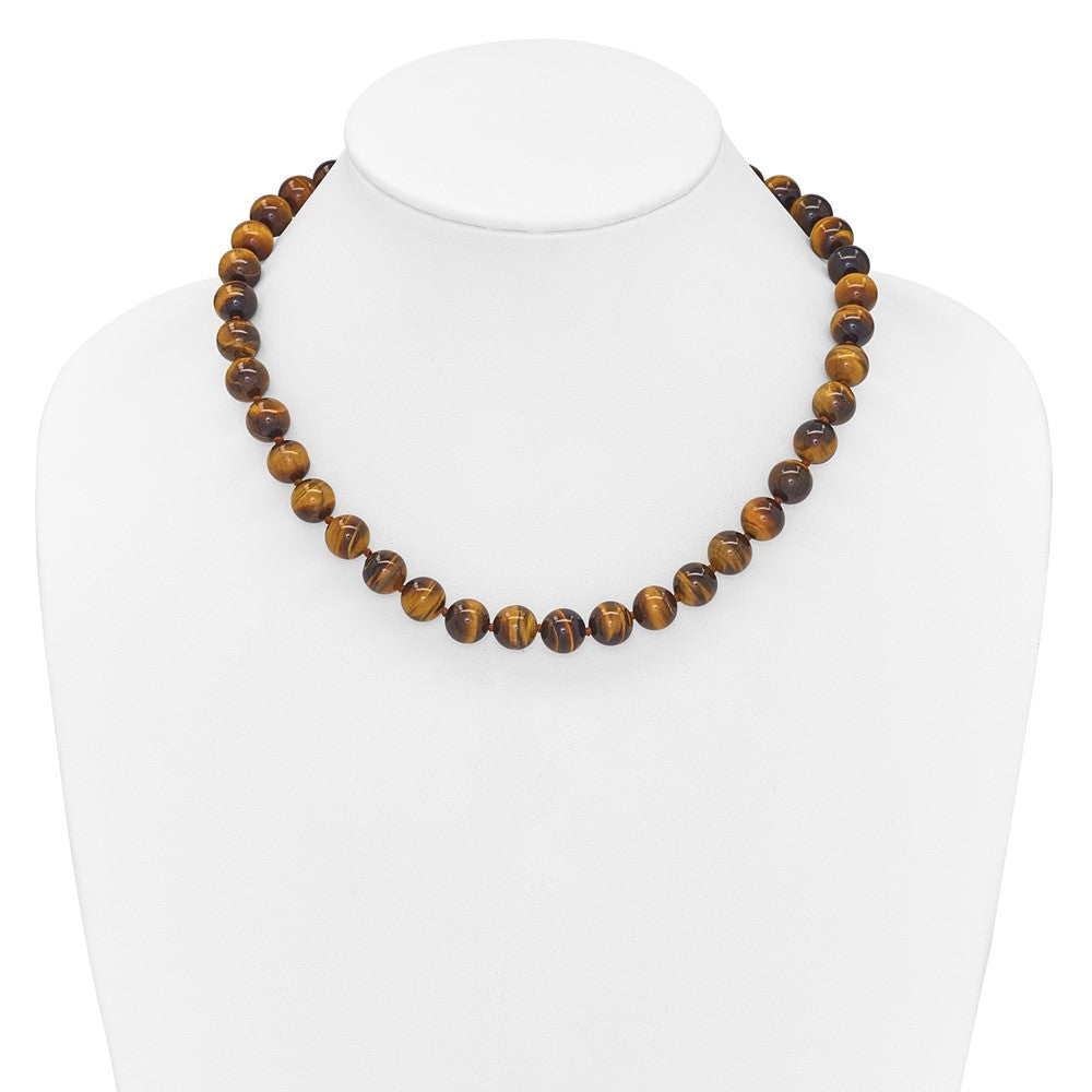 10-10.5mm Smooth Beaded Tiger Eye Necklace w/Sterling S.RH Clasp