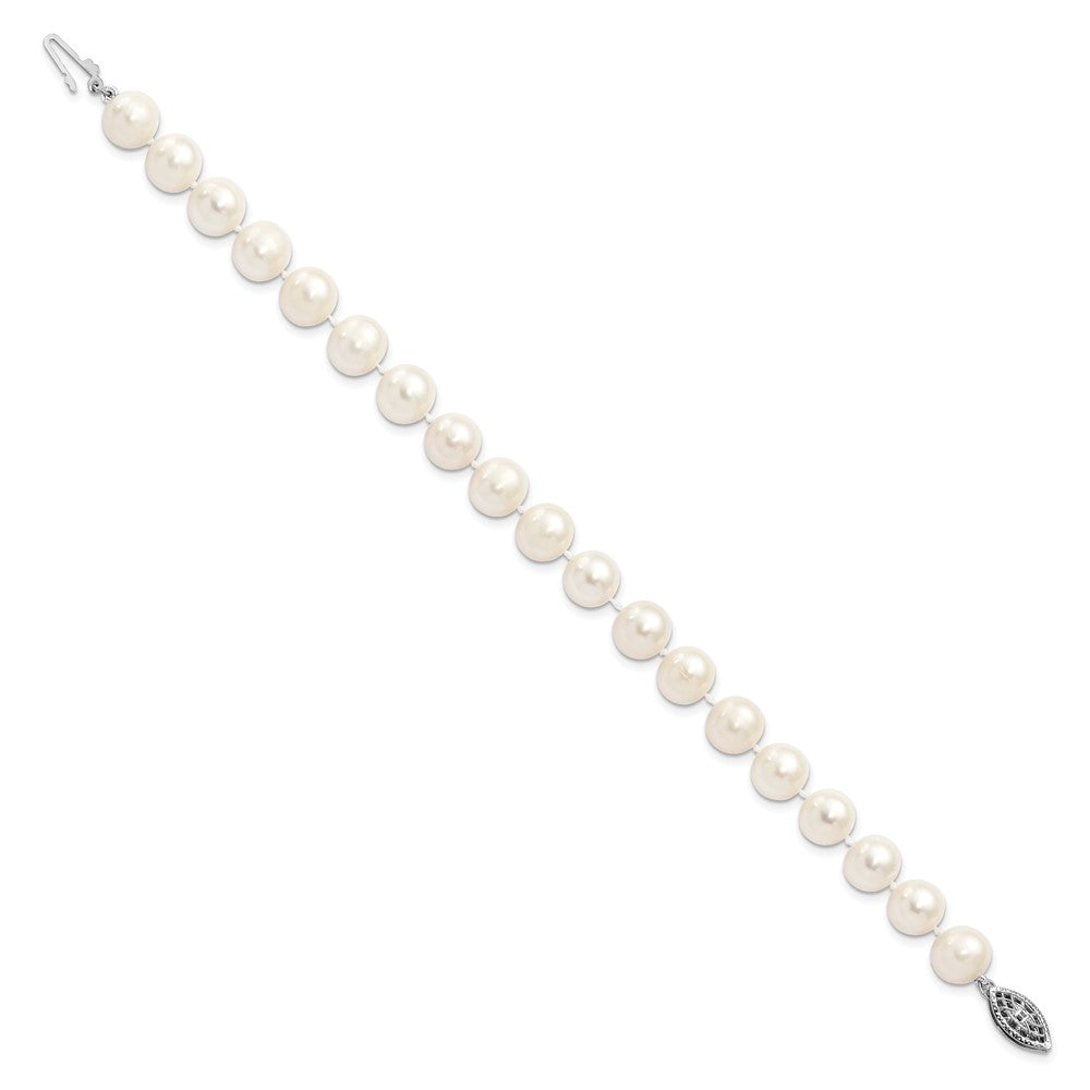 Sterling Silver Rhodium 8-9mm White Freshwater Cultured Pearl Bracelet