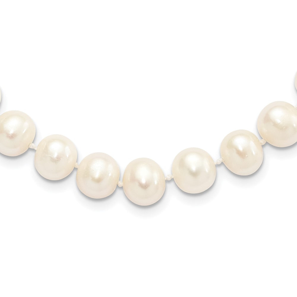 Sterling Silver Rhodium 9-10mm White FW Cultured Pearl Necklace