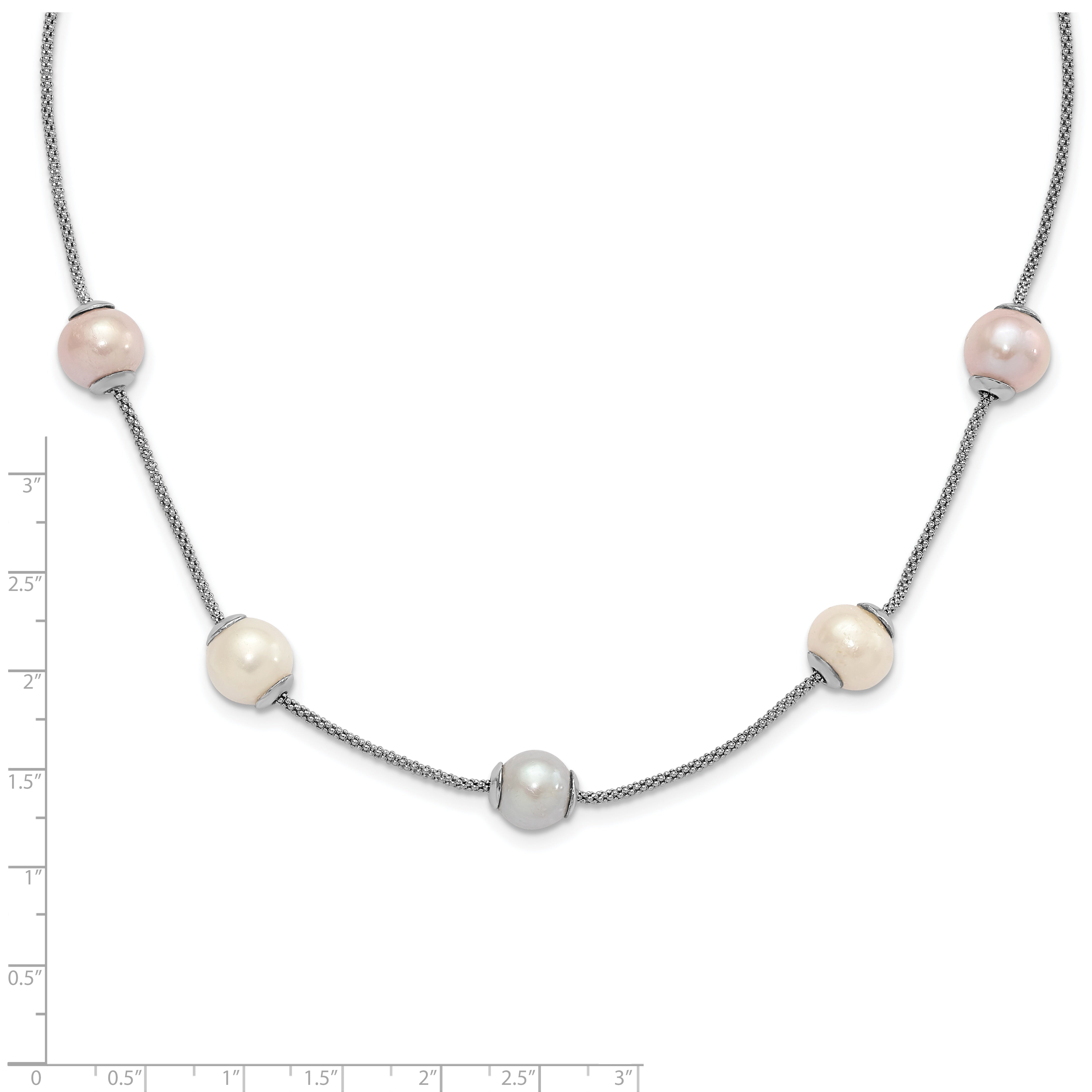 Sterling Silver 9-11mm Multi-color Freshwater Cultured Pearl w/ 2in ext. Necklace