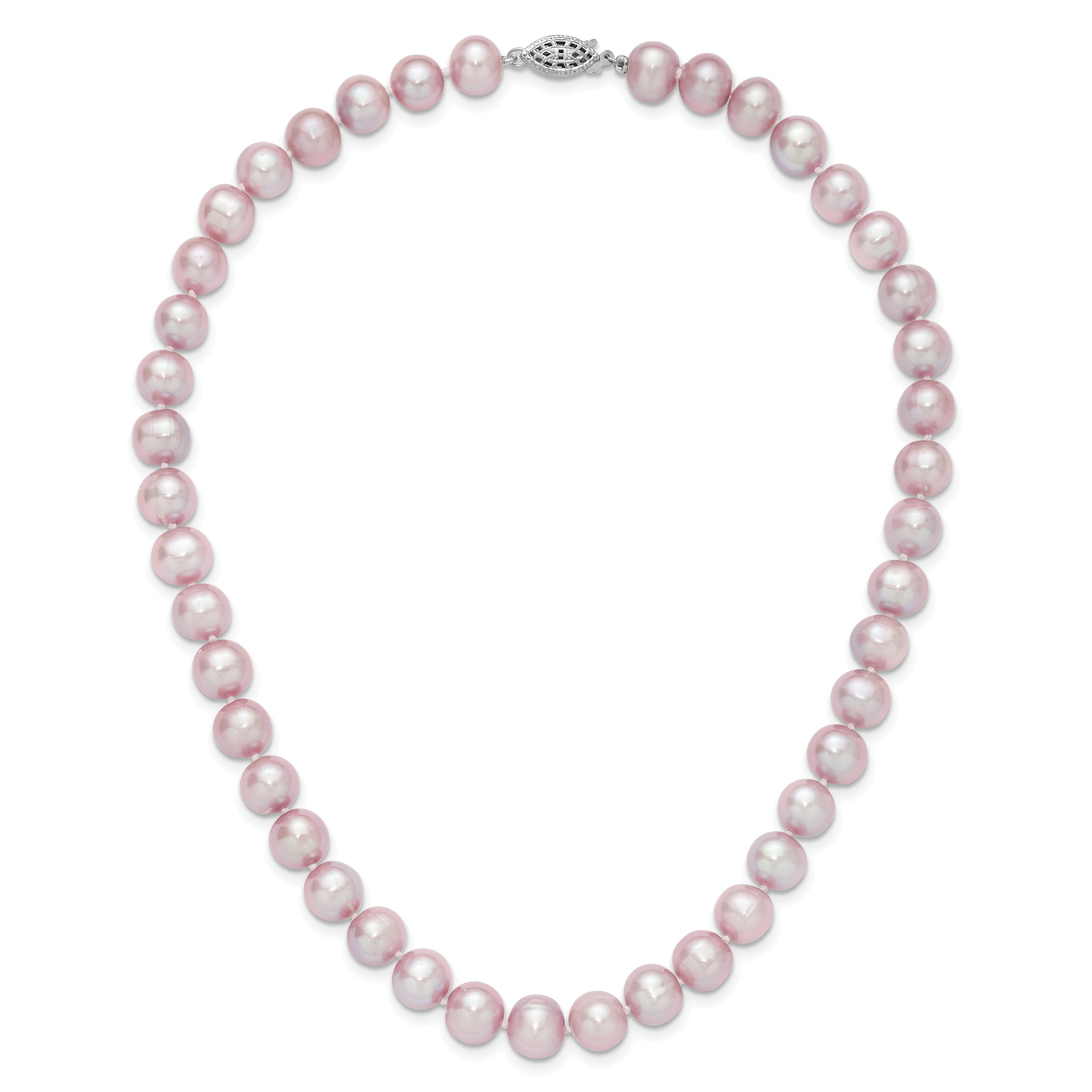 Sterling Silver Rhodium-plated 9-10mm Purple Near-Round Freshwater Cultured Pearl 16 inch Necklace