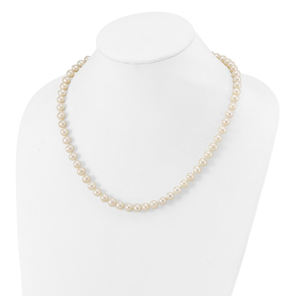 Sterling Silver Rhodium 7-8mm White Freshwater Cultured Pearl Necklace