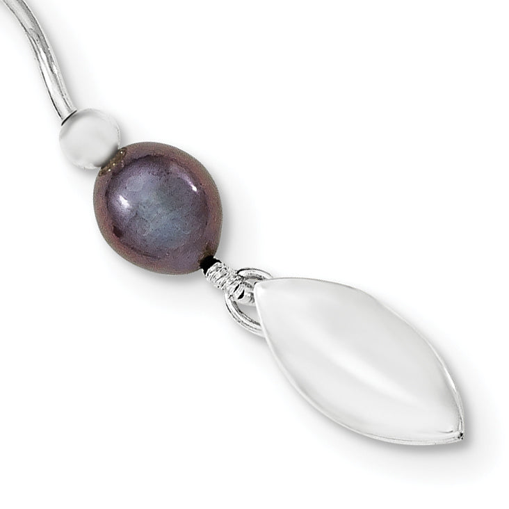 Sterling Silver Rhodium-plated 6-7mm Black Rice Freshwater Cultured Pearl 16-Station 18 inch Necklace