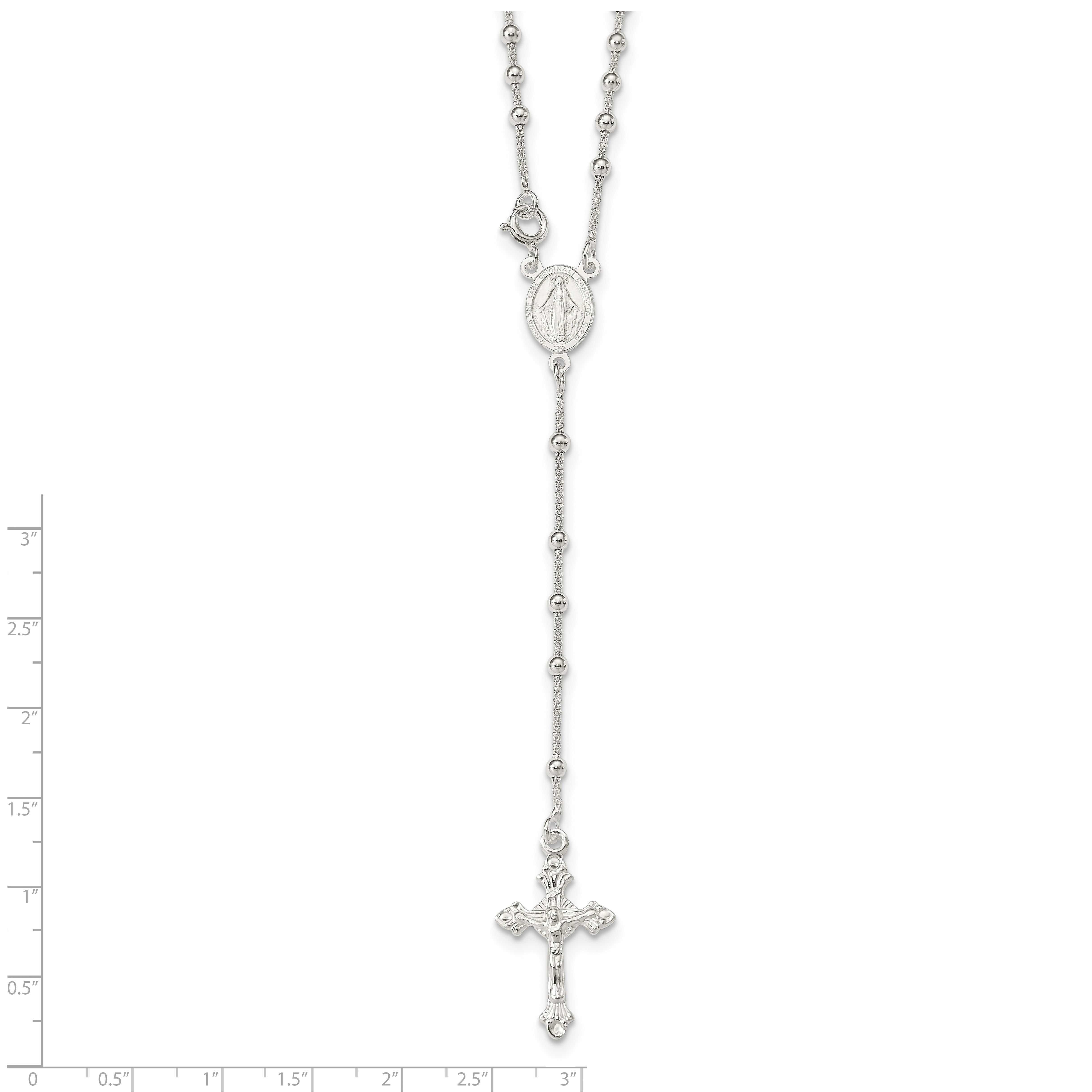 Sterling Silver Polished Bead Rosary 16 inch Necklace