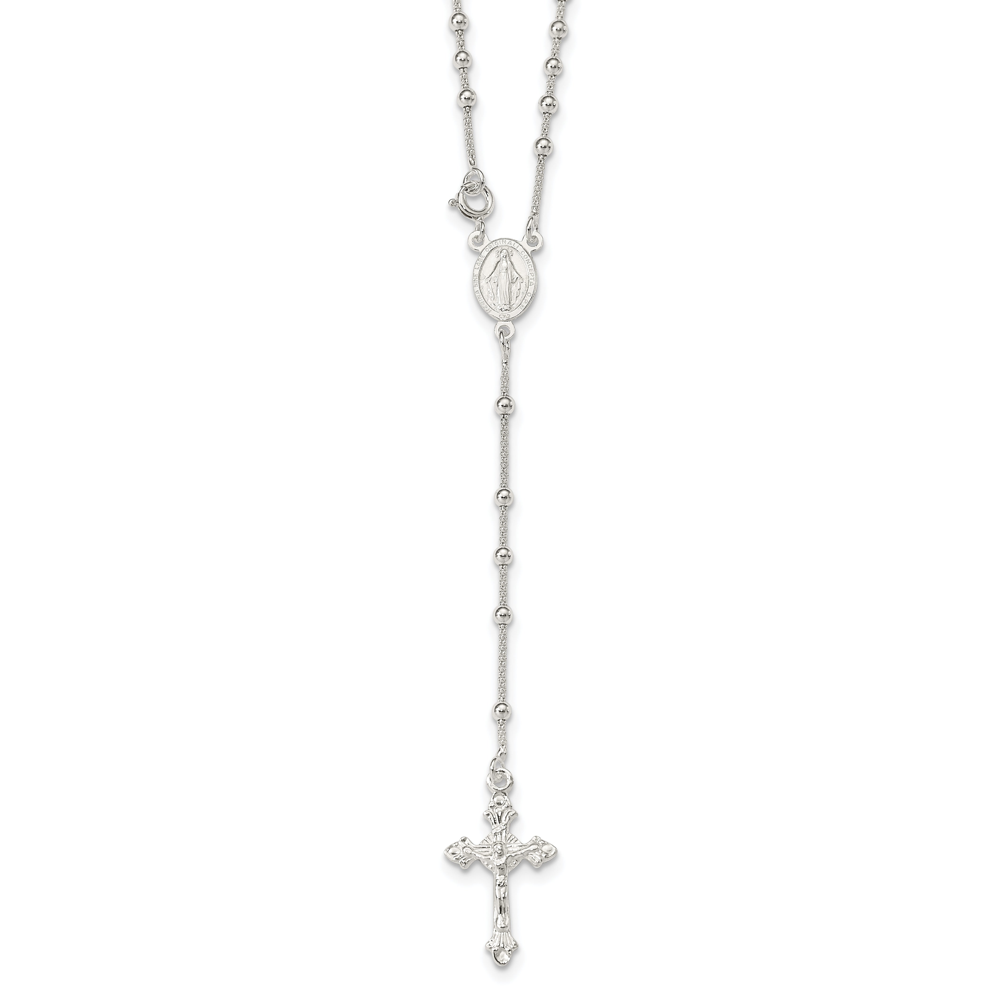 Sterling Silver Polished Bead Rosary 16 inch Necklace
