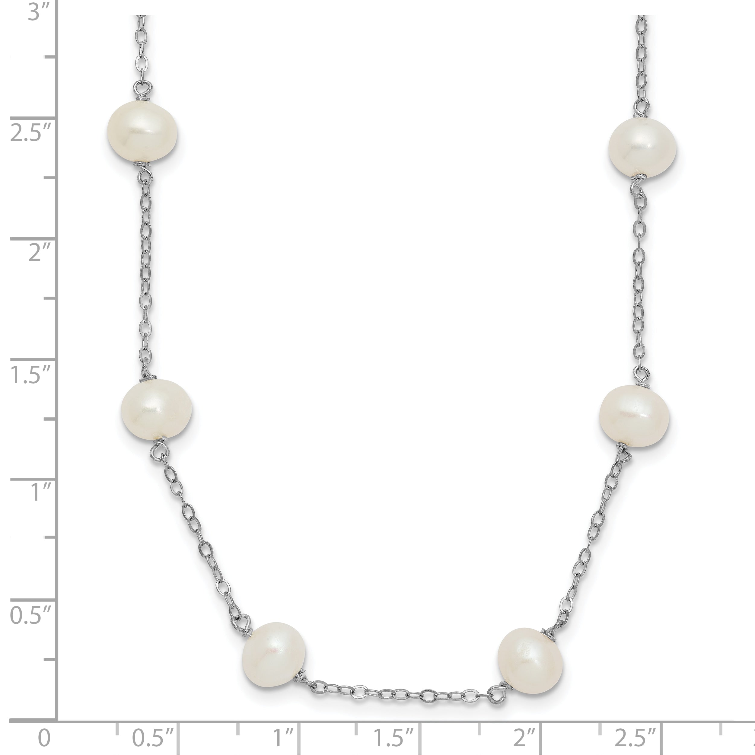 Sterling Silver Rhodium-plated 6-7mm White Near-Round Freshwater Cultured Pearl 14-Station 18 inch Necklace
