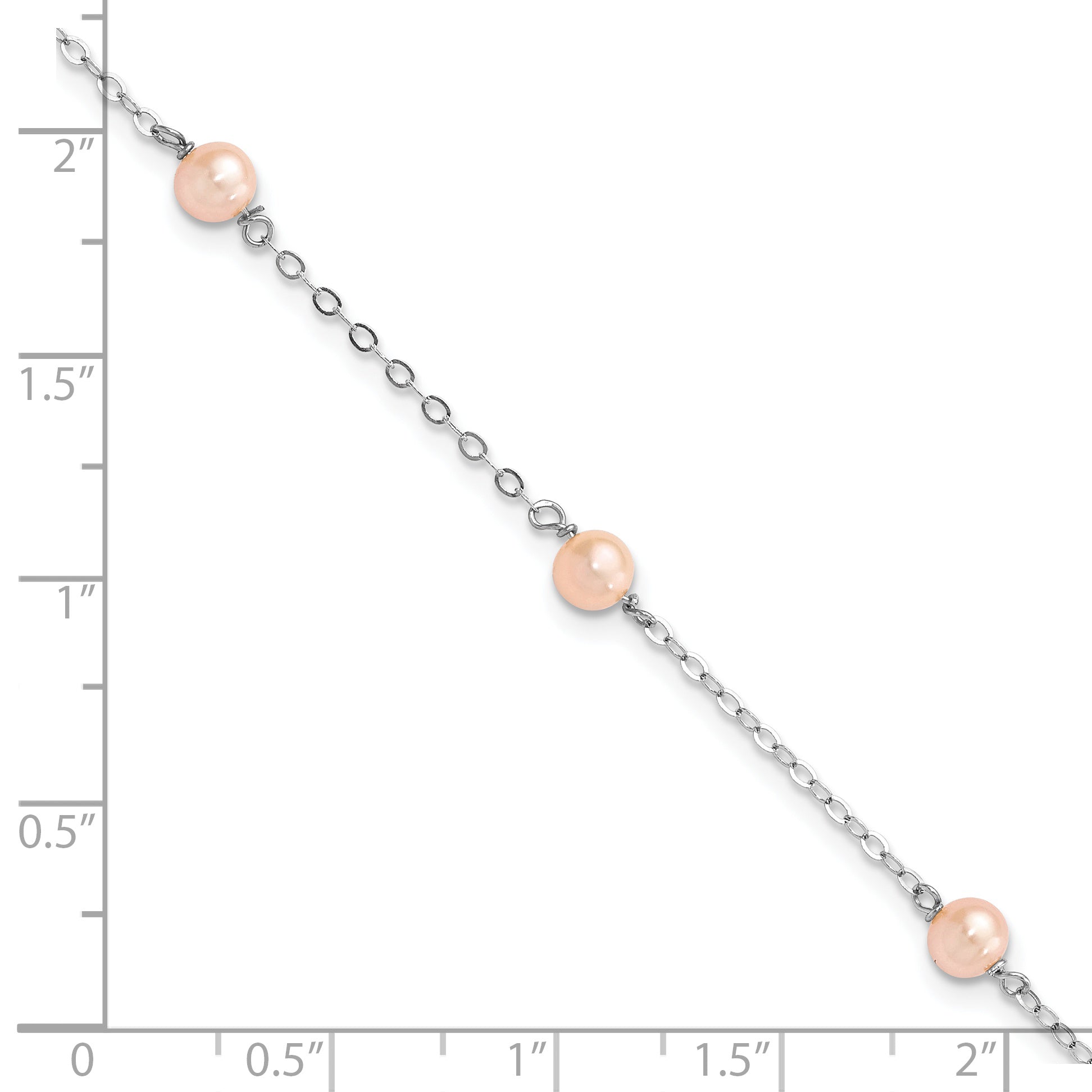 Sterling Silver Rhodium-plated 4-5mm Pink Semi-Round Freshwater Cultured Pearl 3-Station 5 inch with 1 inch Extension Children's Bracelet