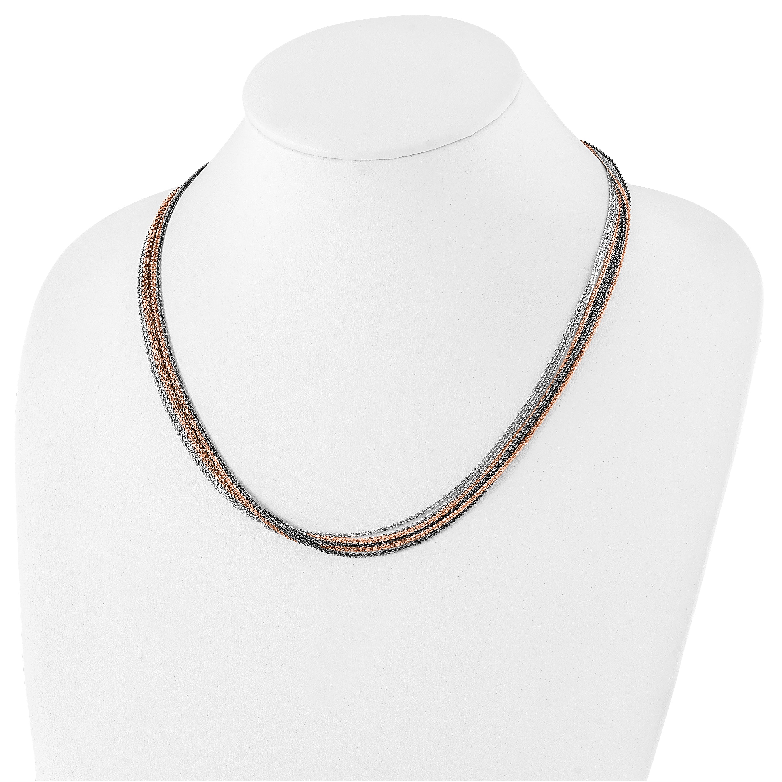 Nightfall Sterling Silver Ruthenium and Rose-tone Plated 20 Inch Multi Chain Necklace with 2 Inch Extenstion