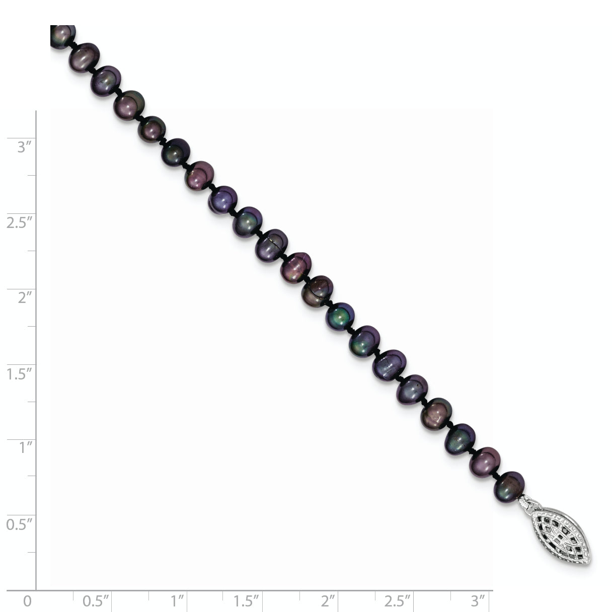 Sterling Silver Rhodium-plated 4-5mm Black Near-Round Freshwater Cultured Pearl 7.25 inch Bracelet