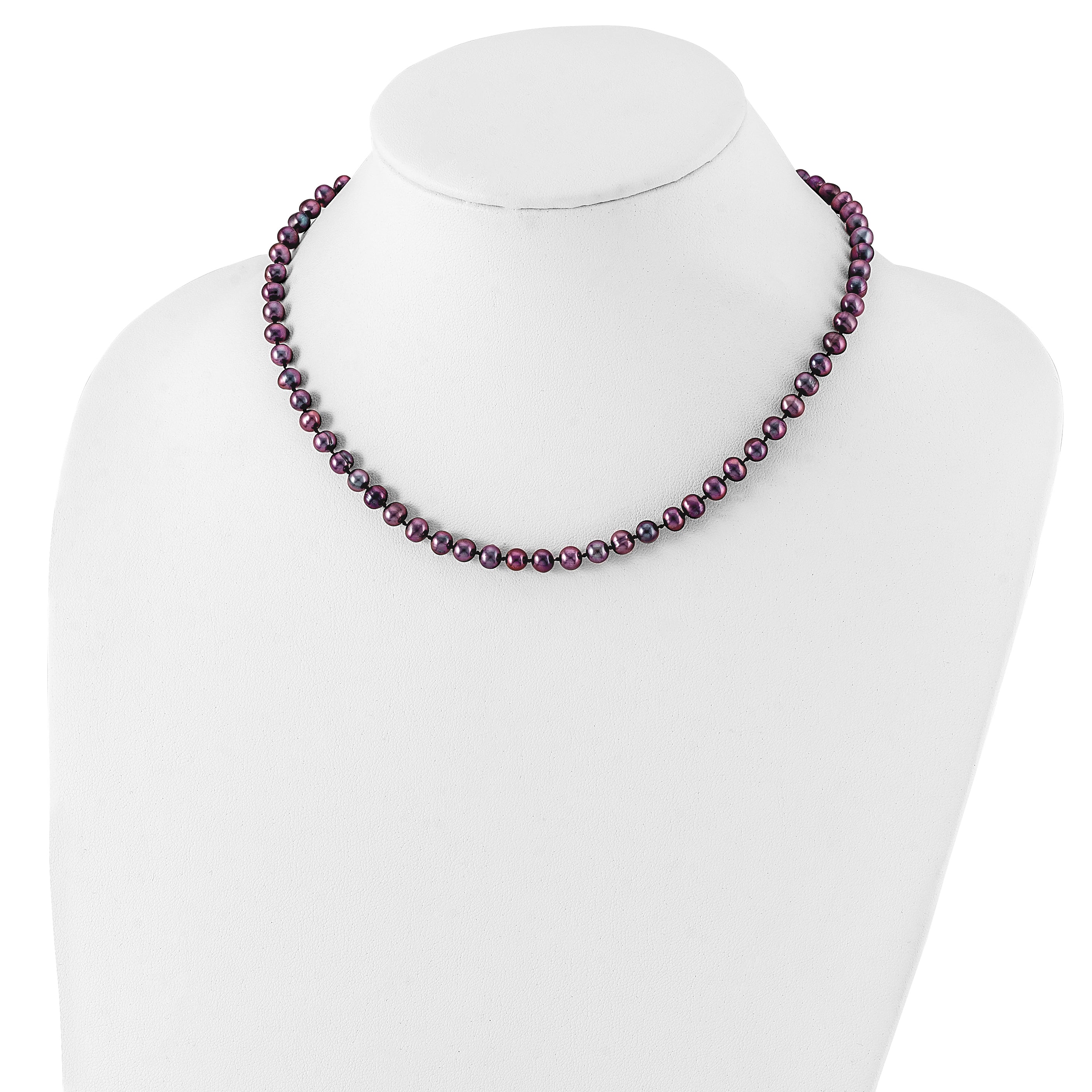 Sterling Silver Rhodium-plated 5-6mm Black Near-Round Freshwater Cultured Pearl 7.25 inch Bracelet