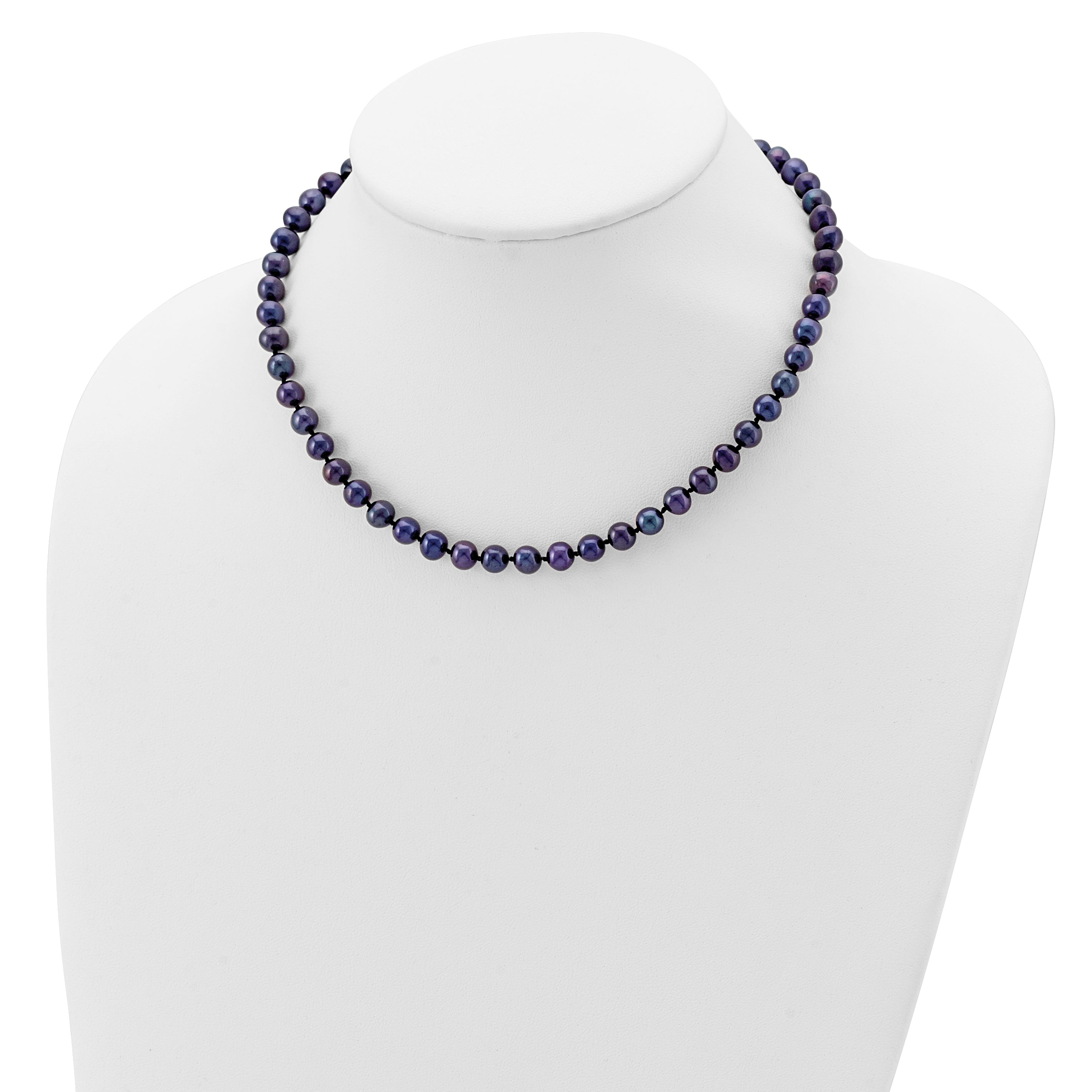 Sterling Silver Rhodium-plated 6-7mm Black Near-Round Freshwater Cultured Pearl 7.25 inch Bracelet