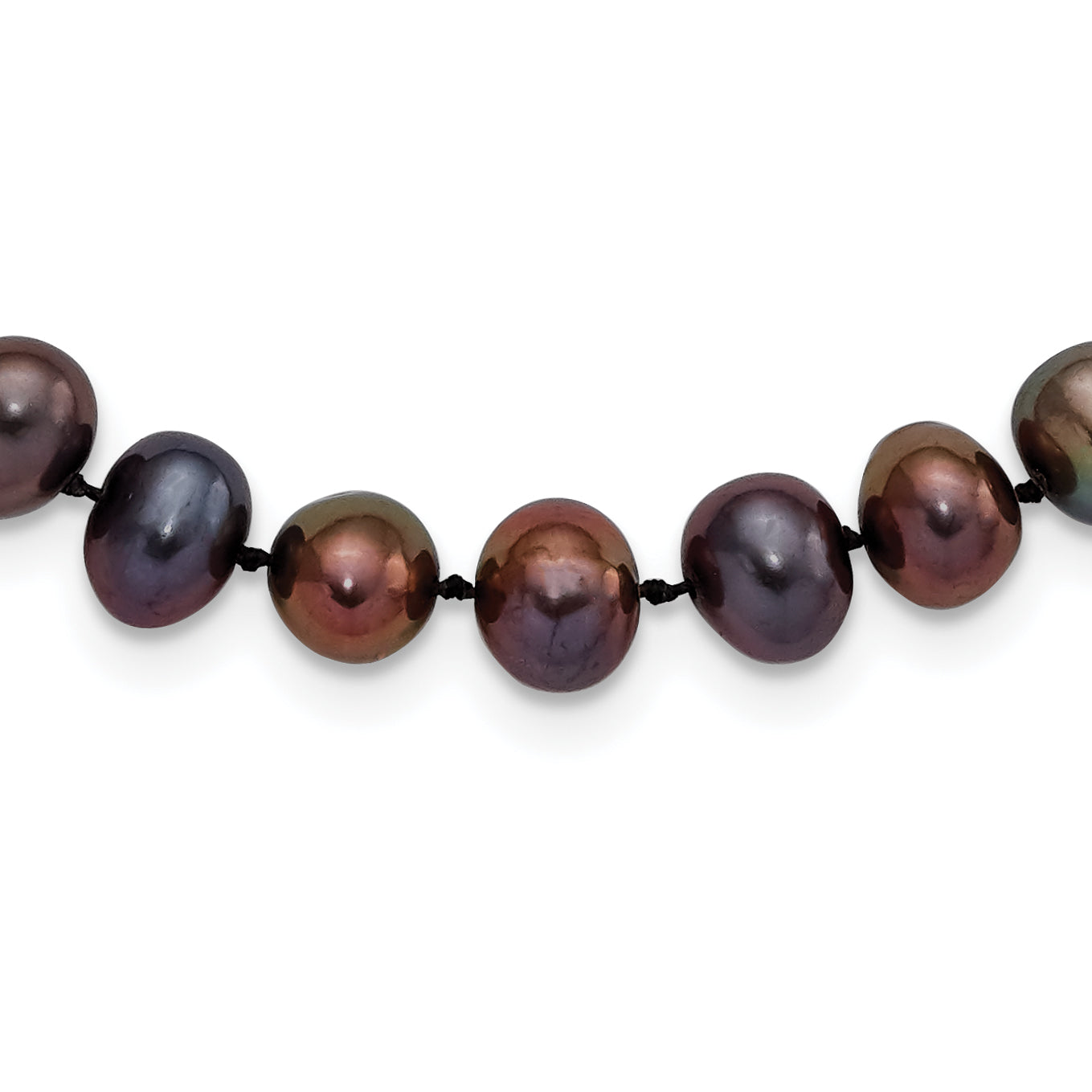 Sterling Silver Rhodium-plated 7-8mm Black Near-Round Freshwater Cultured Pearl 16 inch Necklace