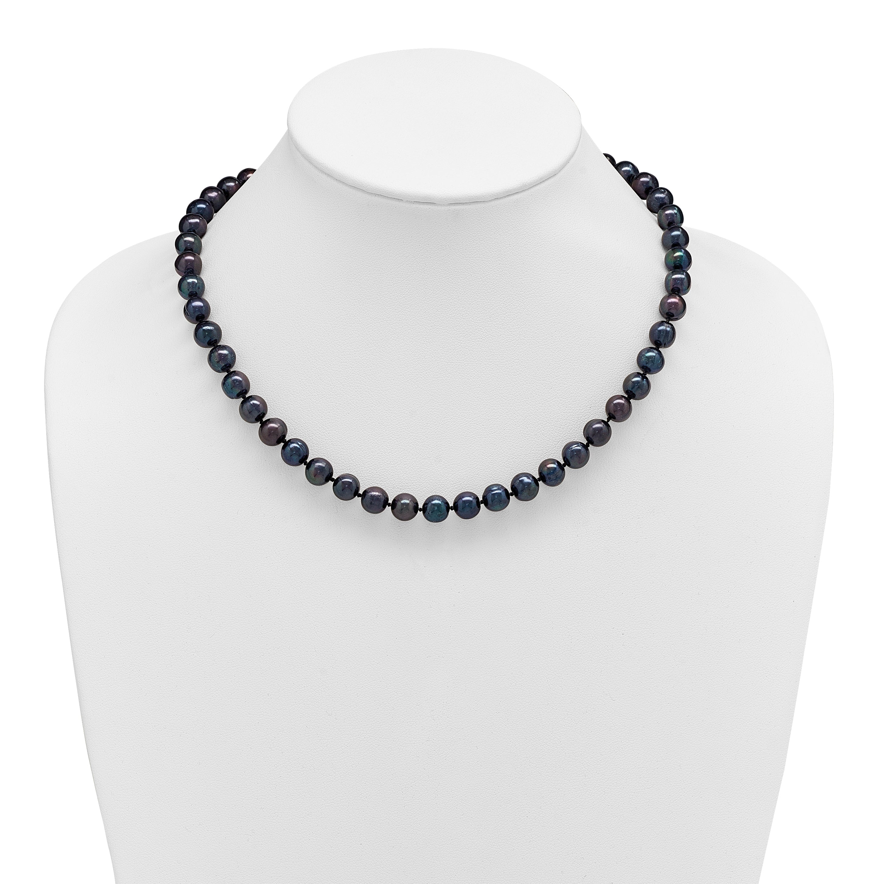 Sterling Silver Rhodium-plated 8-9mm Black Near-Round Freshwater Cultured Pearl 7.25 inch Bracelet