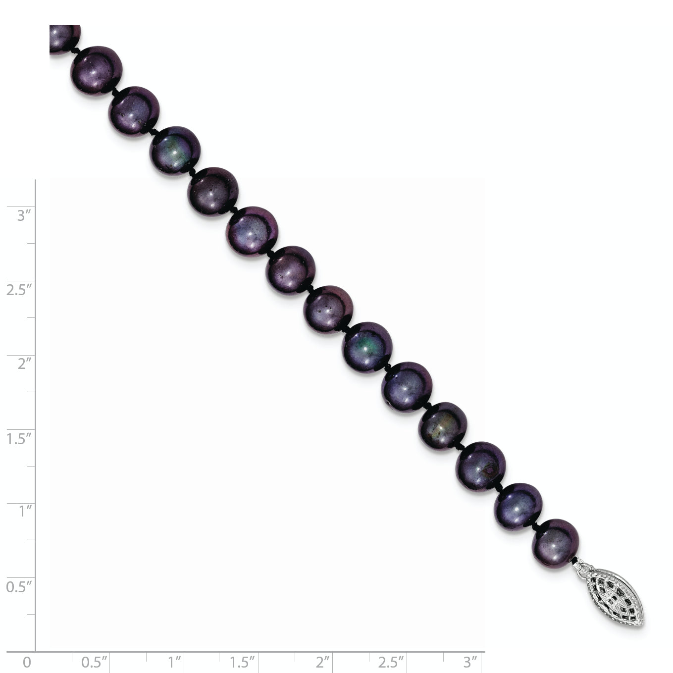 Sterling Silver Rhodium-plated 8-9mm Black Near-Round Freshwater Cultured Pearl 7.25 inch Bracelet