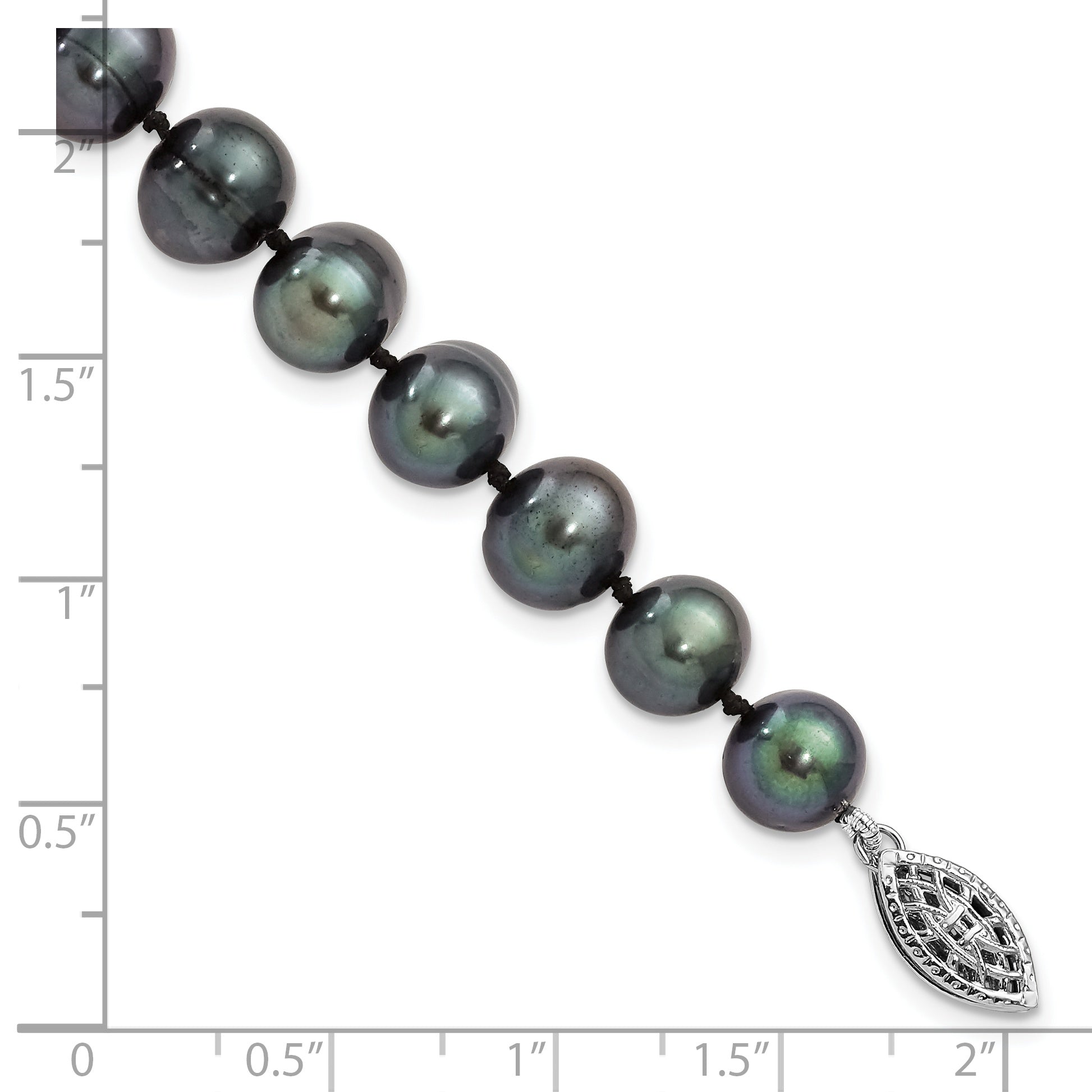 Sterling Silver Rhodium-plated 8-9mm Black Near-Round Freshwater Cultured Pearl 7.25 inch Bracelet