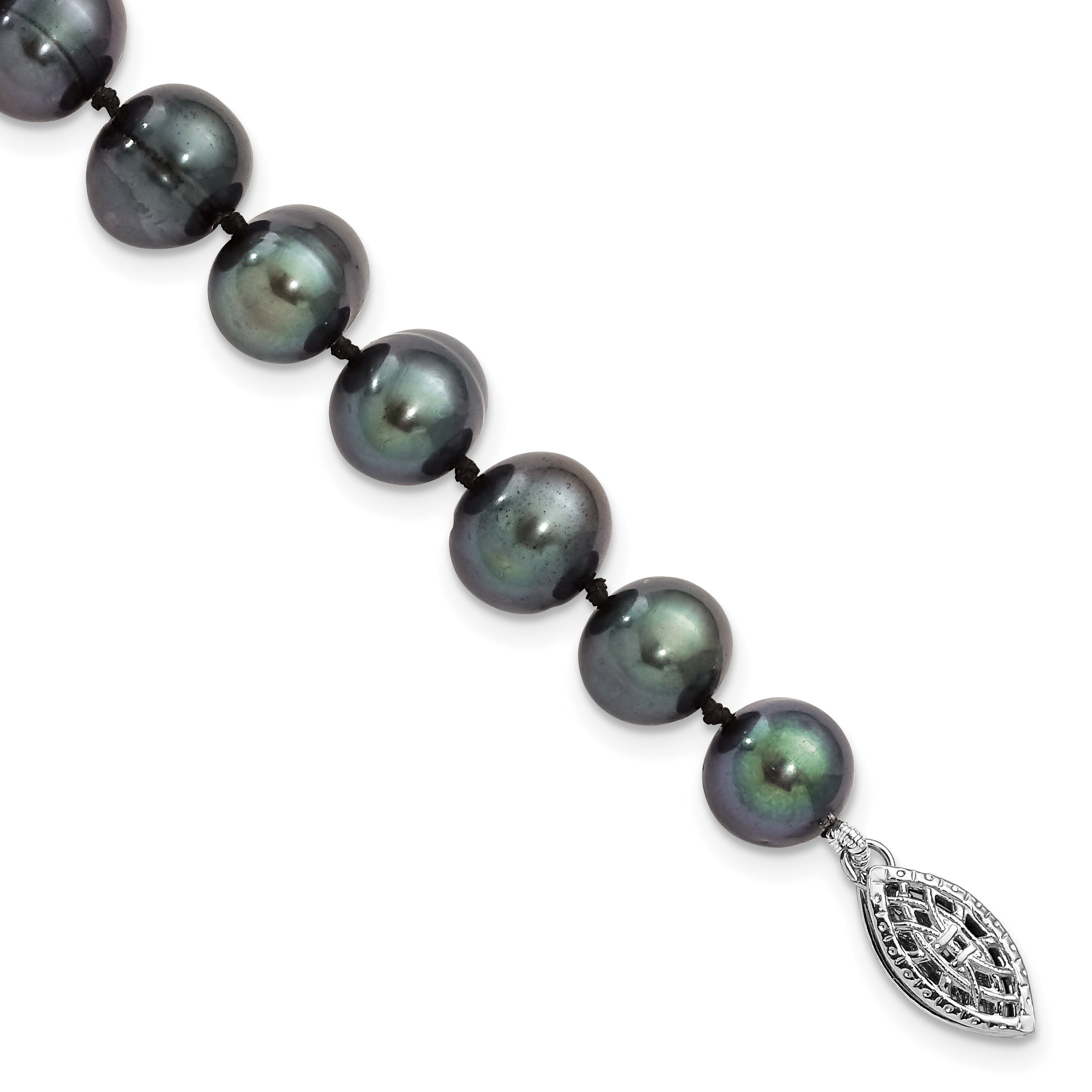 Sterling Silver Rhodium-plated 8-9mm Black Near-Round Freshwater Cultured Pearl 7.25 inch Bracelet