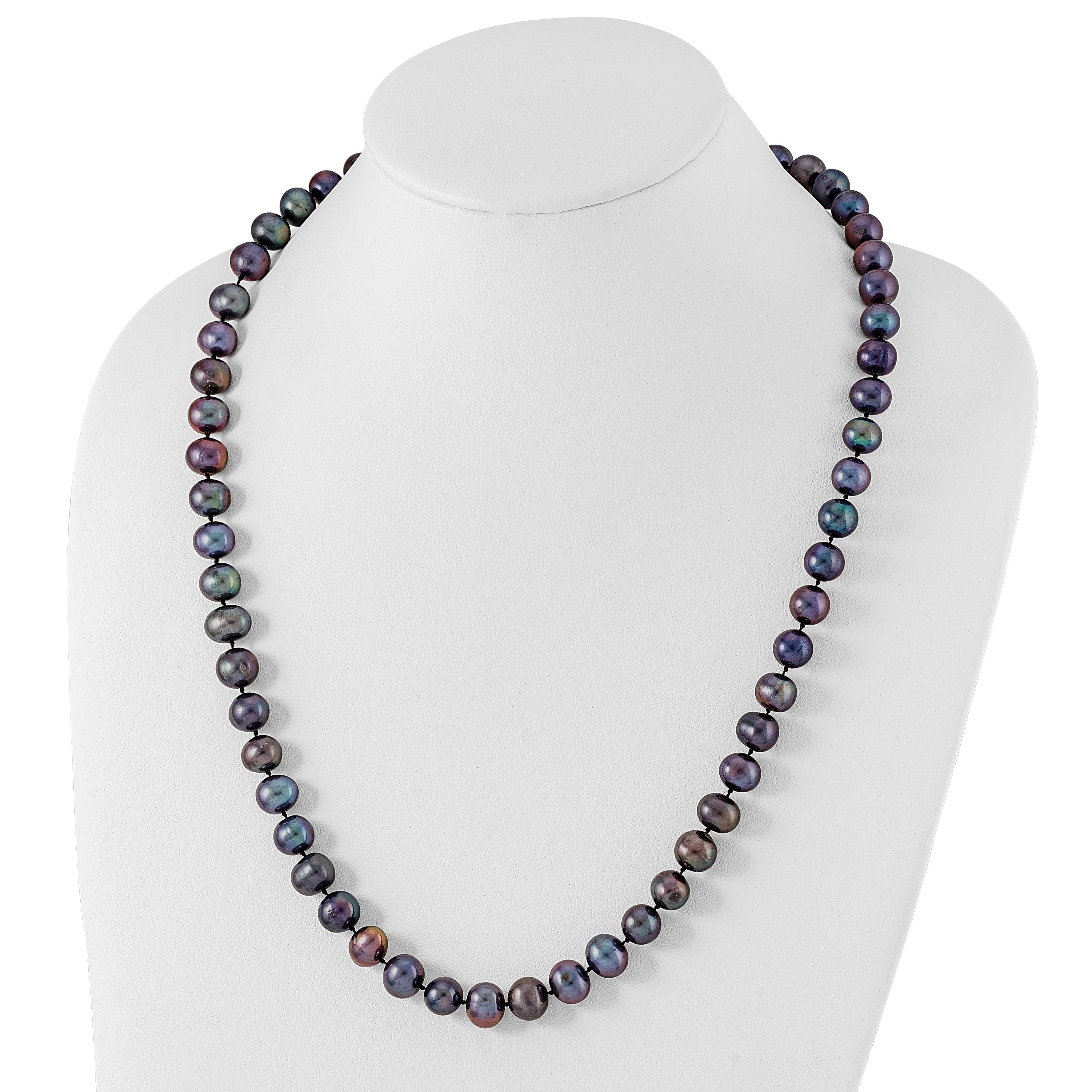 Sterling Silver Rhodium-plated 9-10mm Black Near-Round Freshwater Cultured Pearl 7.25 inch Bracelet