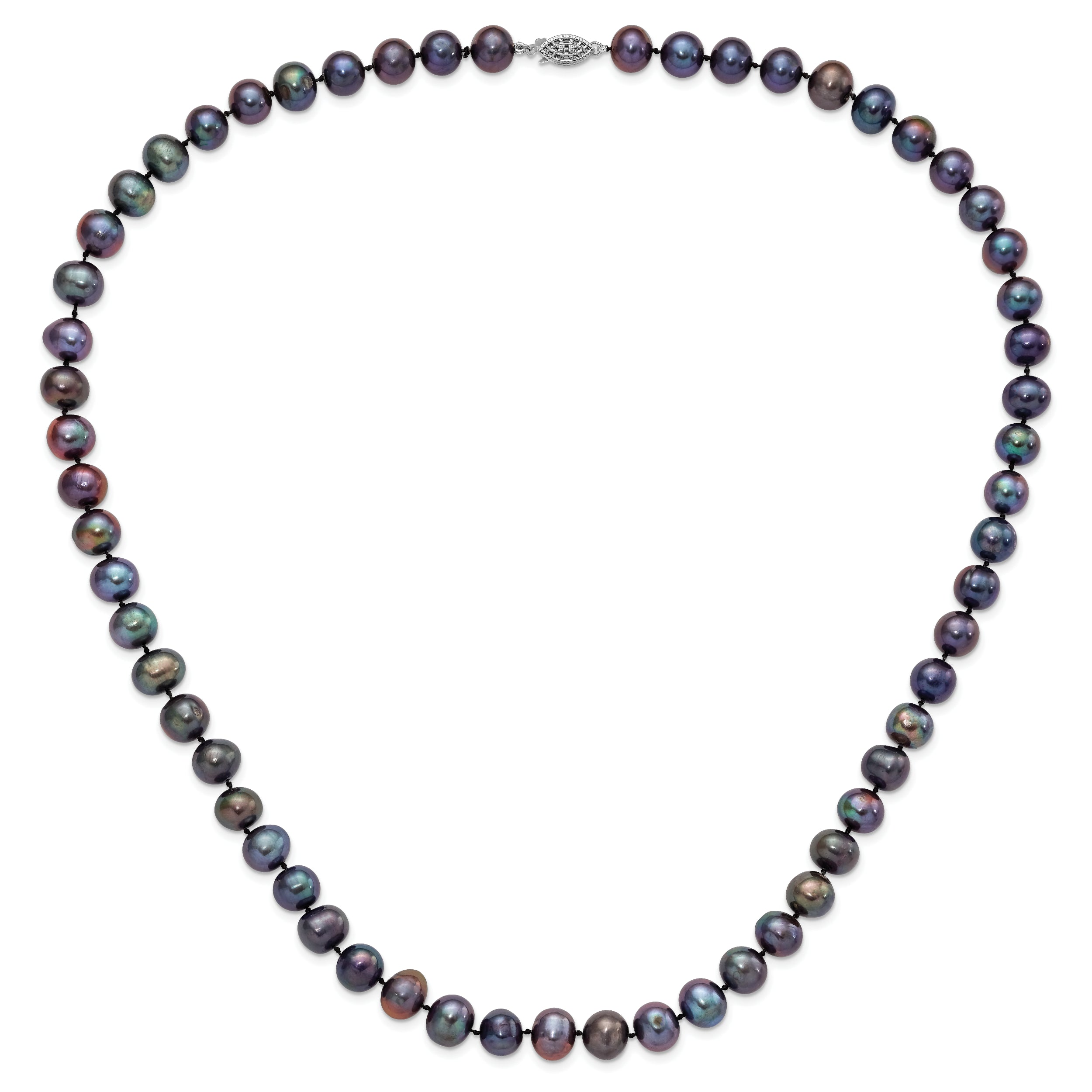 Sterling Silver Rhodium-plated 9-10mm Black Near-Round Freshwater Cultured Pearl 7.25 inch Bracelet