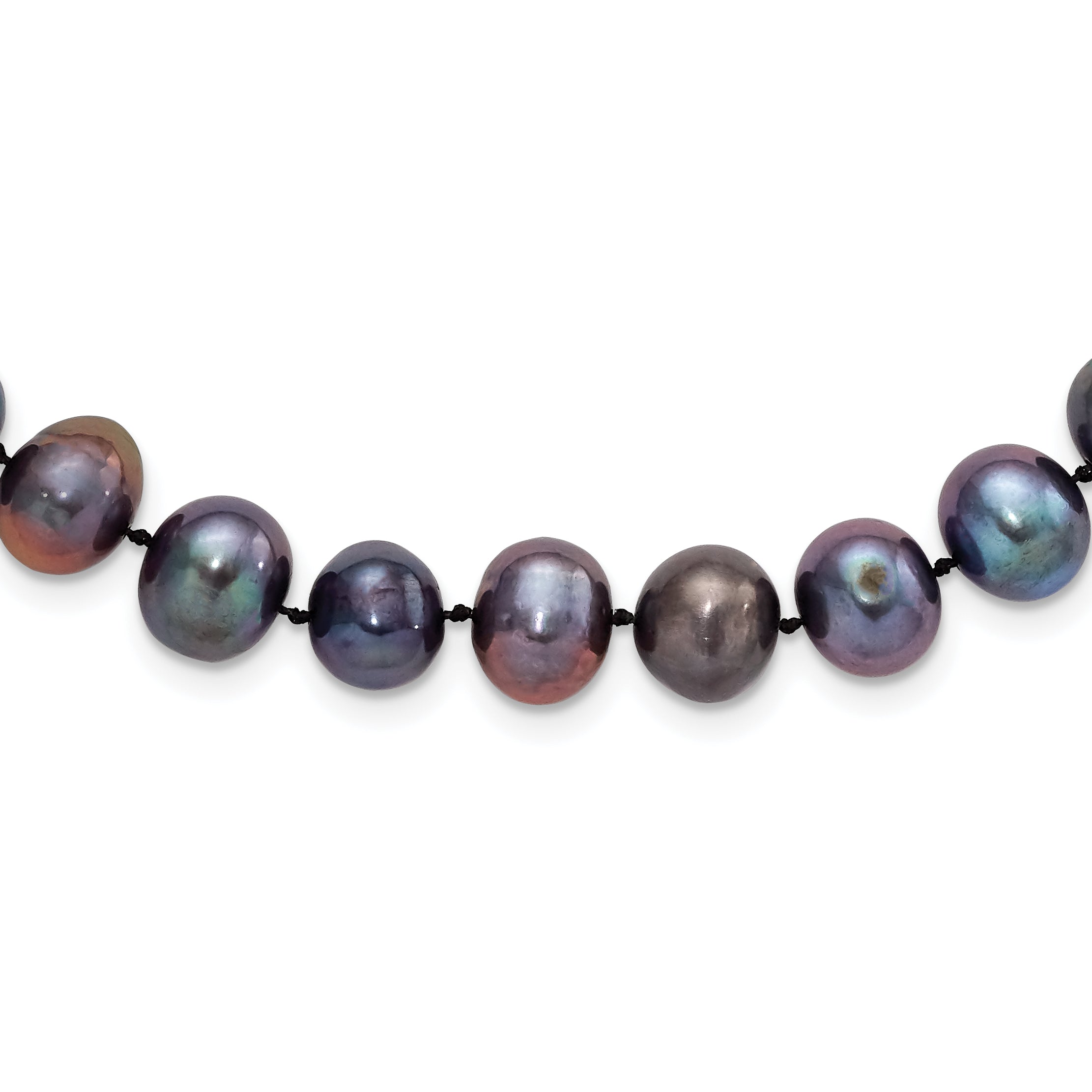 Sterling Silver Rhodium-plated 9-10mm Black Near-Round Freshwater Cultured Pearl 7.25 inch Bracelet