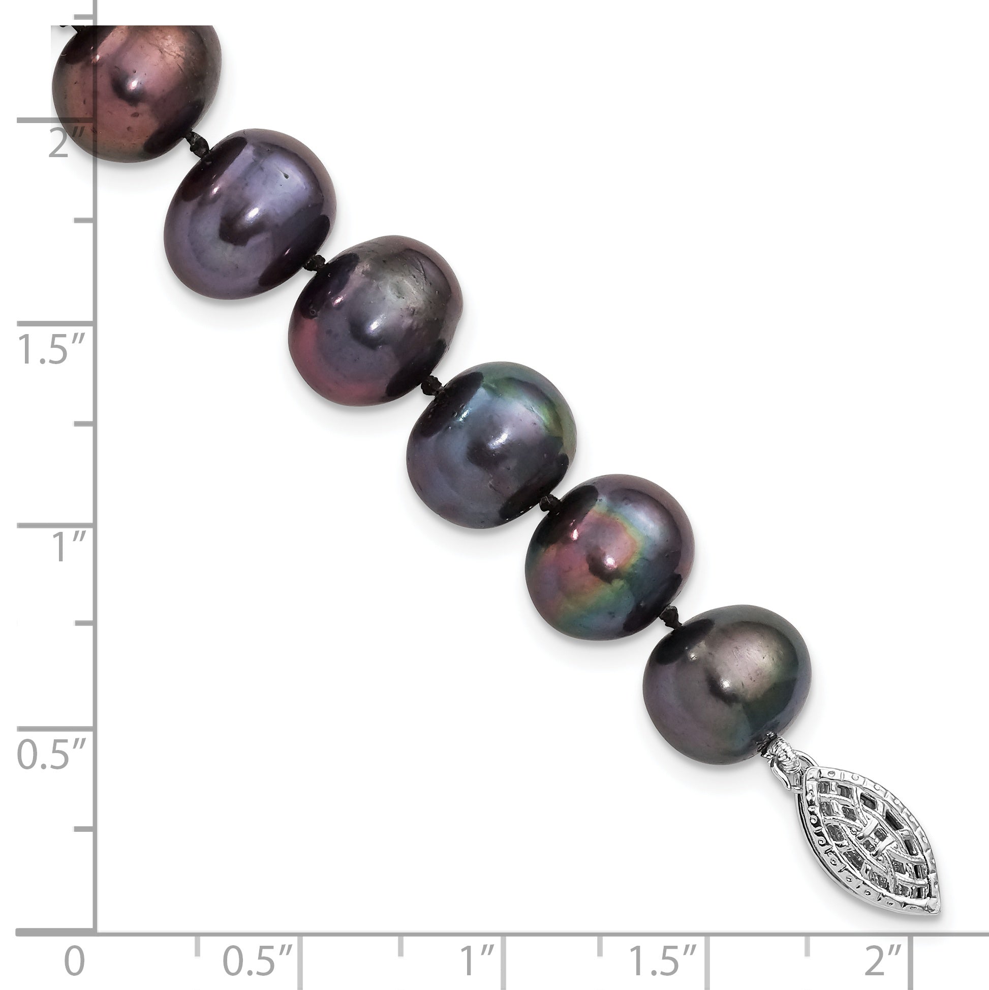 Sterling Silver Rhodium-plated 9-10mm Black Near-Round Freshwater Cultured Pearl 7.25 inch Bracelet