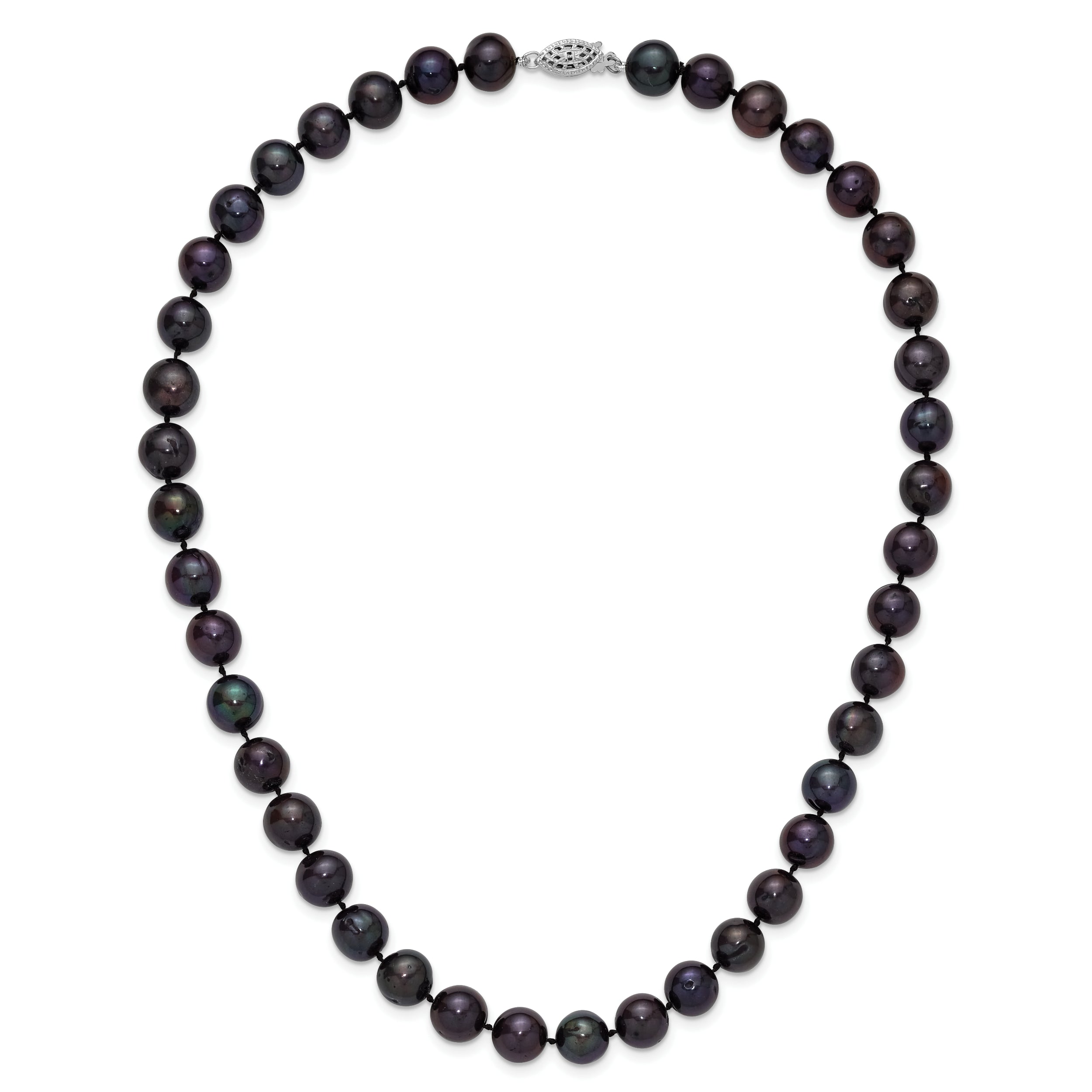 Sterling Silver Rhodium-plated 10-11mm Black Near-Round Freshwater Cultured Pearl 7.25 inch Bracelet