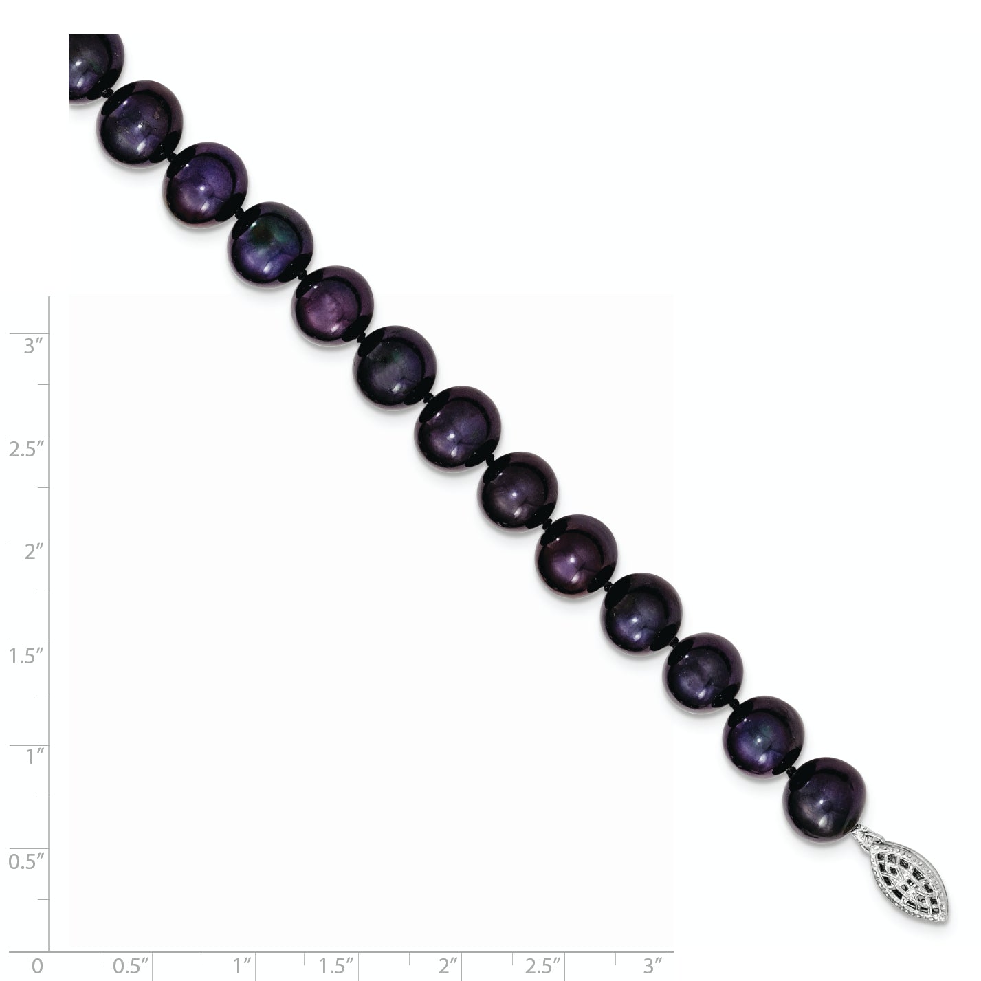 Sterling Silver Rhodium-plated 10-11mm Black Near-Round Freshwater Cultured Pearl 7.25 inch Bracelet