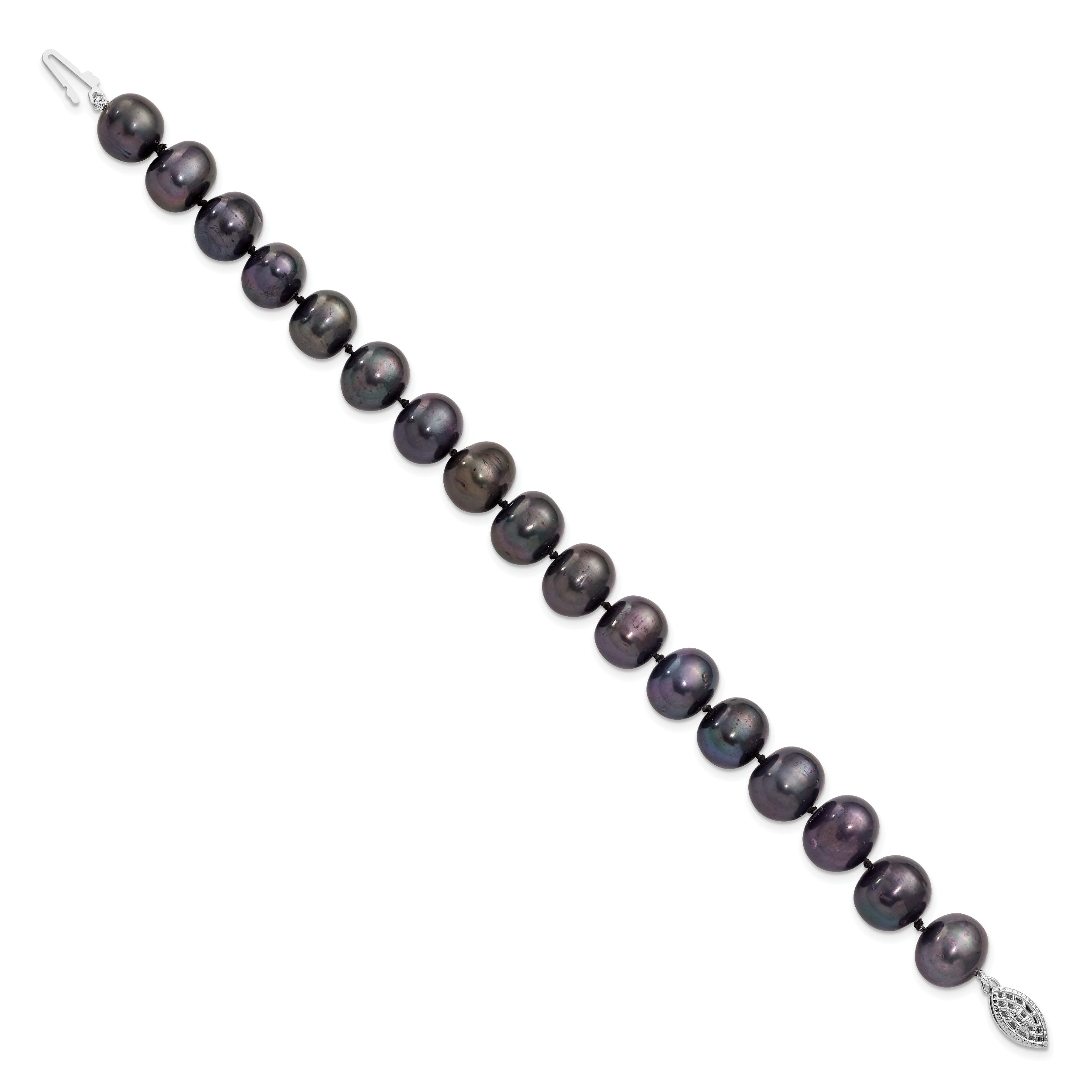 Sterling Silver Rhodium-plated 10-11mm Black Near-Round Freshwater Cultured Pearl 7.25 inch Bracelet