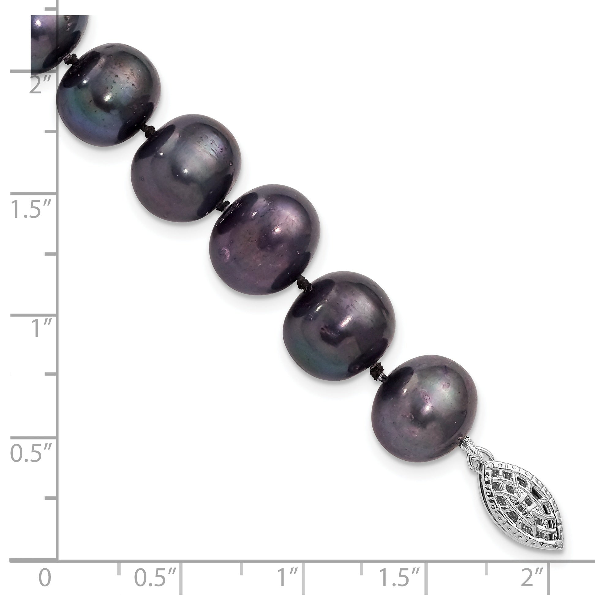 Sterling Silver Rhodium-plated 10-11mm Black Near-Round Freshwater Cultured Pearl 7.25 inch Bracelet
