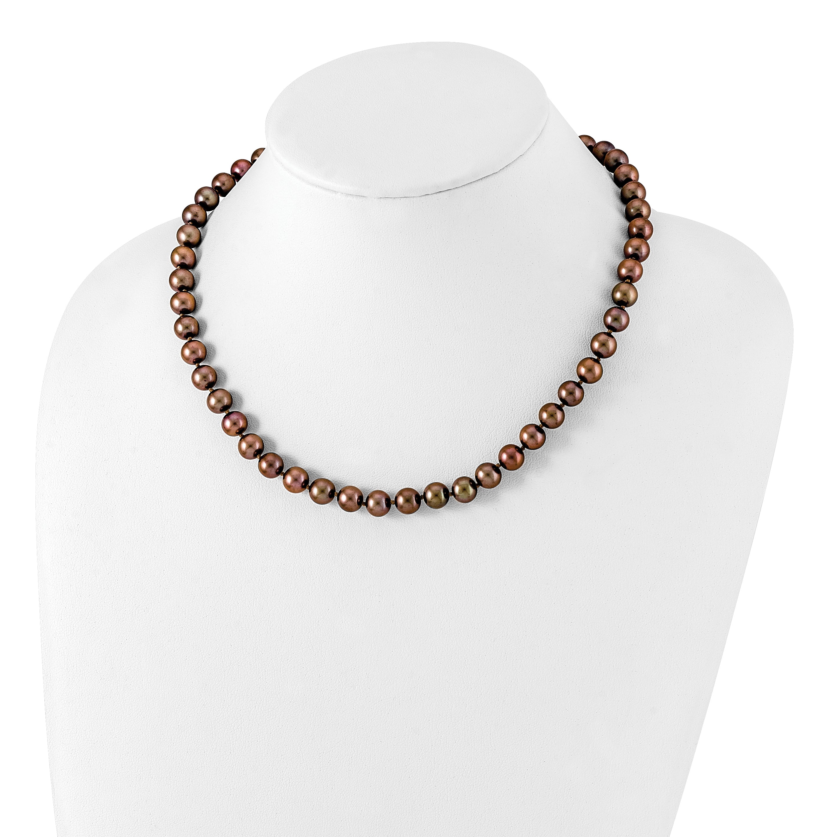 Sterling Silver Rhodium-plated 8-9mm Brown Near-Round Freshwater Cultured Pearl 18 inch Necklace