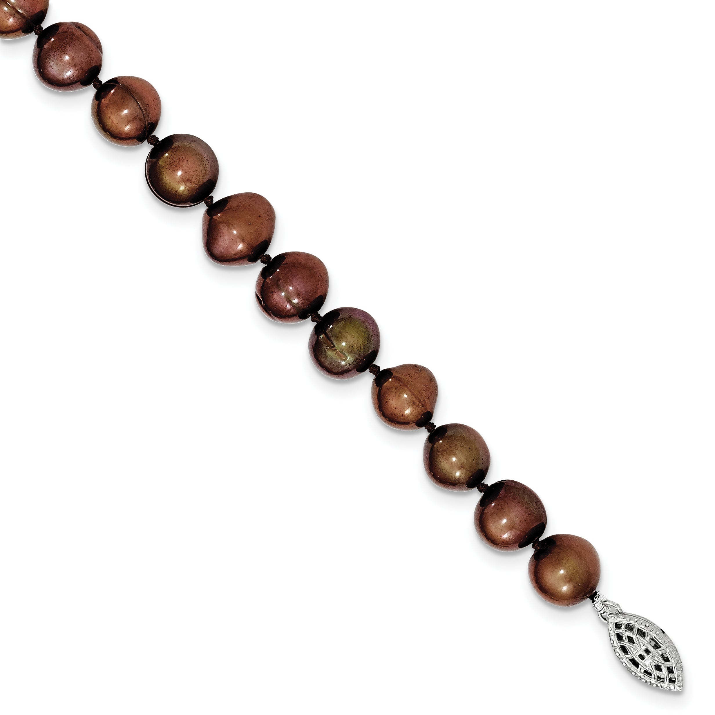 Sterling Silver 9-10mm Coffee Egg Shape FW Cultured Pearl Necklace