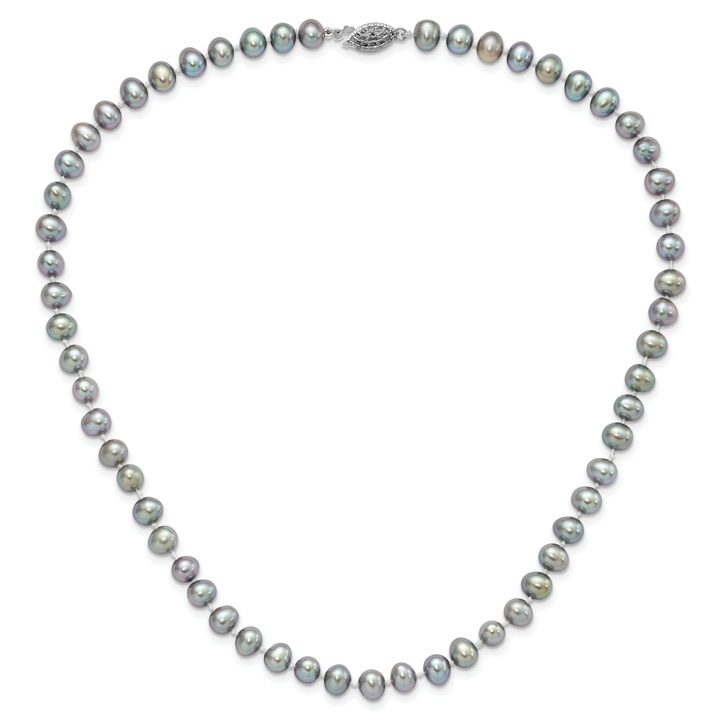 Sterling Silver Rhodium-plated 6-7mm Grey Near-Round Freshwater Cultured Pearl 7.25 inch Bracelet
