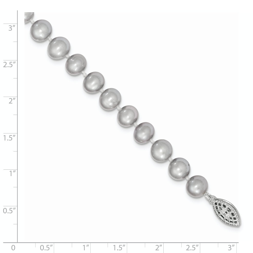 Sterling Silver Rhodium-plated 7-8mm Grey Near-Round Freshwater Cultured Pearl 7.25 inch Bracelet