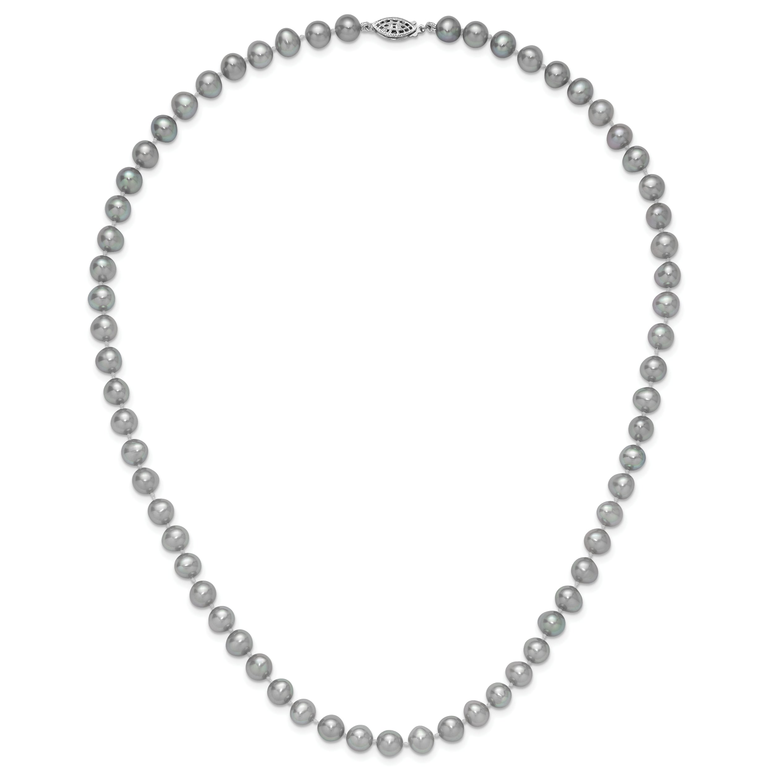 Sterling Silver Rhodium-plated 7-8mm Grey Near-Round Freshwater Cultured Pearl 7.25 inch Bracelet