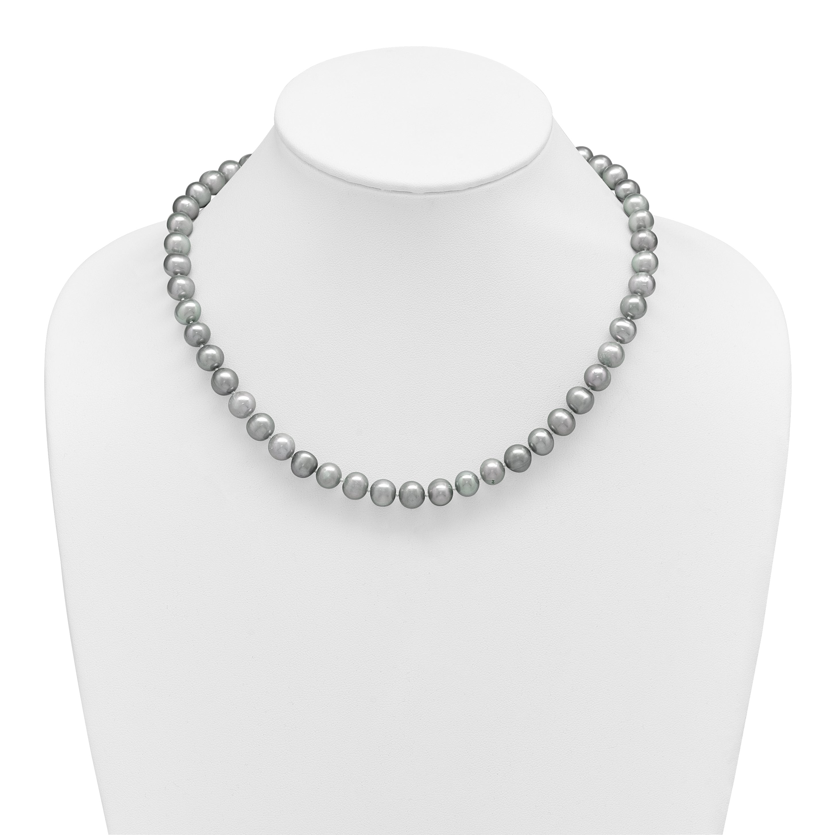 Sterling Silver Rhodium-plated 8-9mm Grey Near-Round Freshwater Cultured Pearl 18 inch Necklace