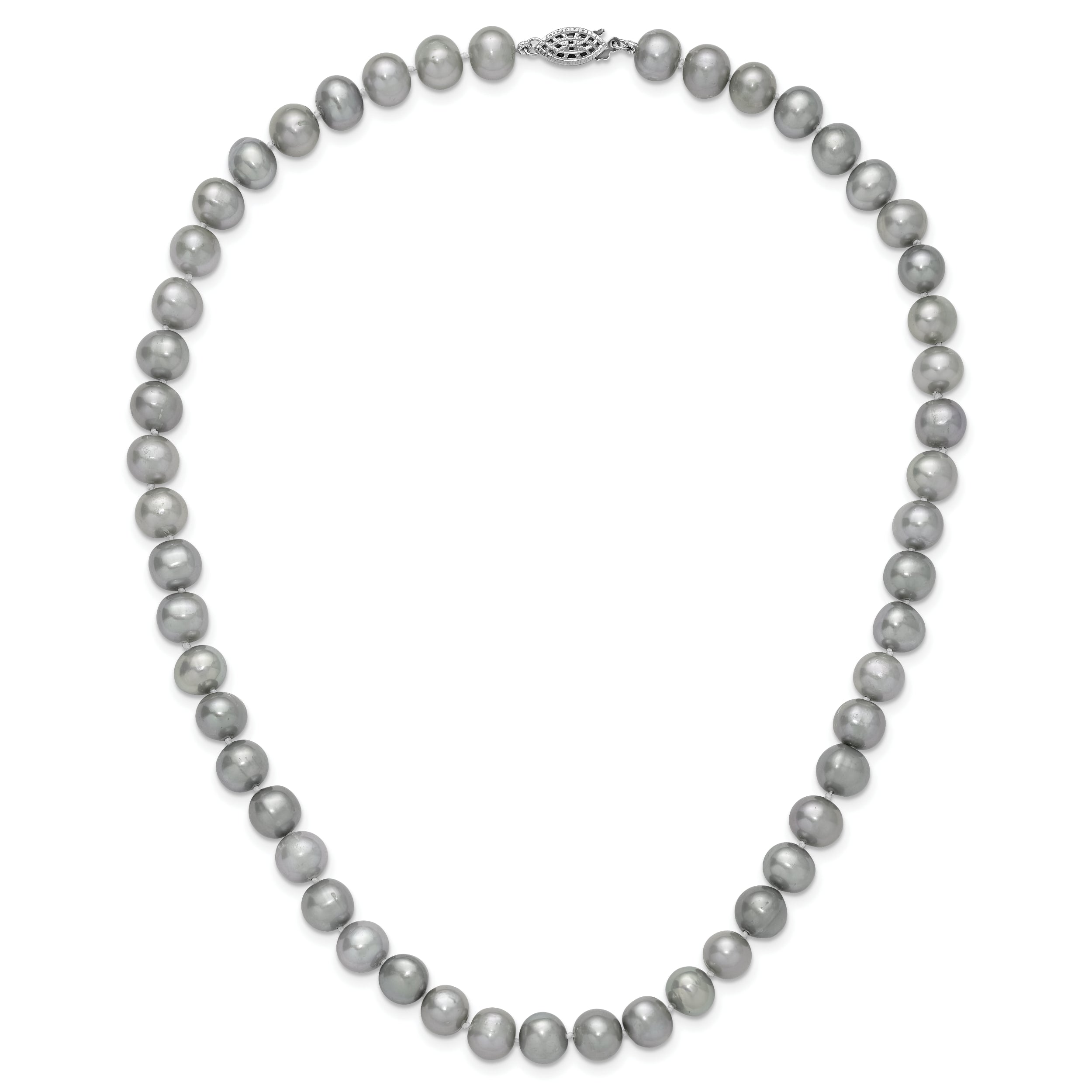 Sterling Silver Rhodium-plated 8-9mm Grey Near-Round Freshwater Cultured Pearl 18 inch Necklace