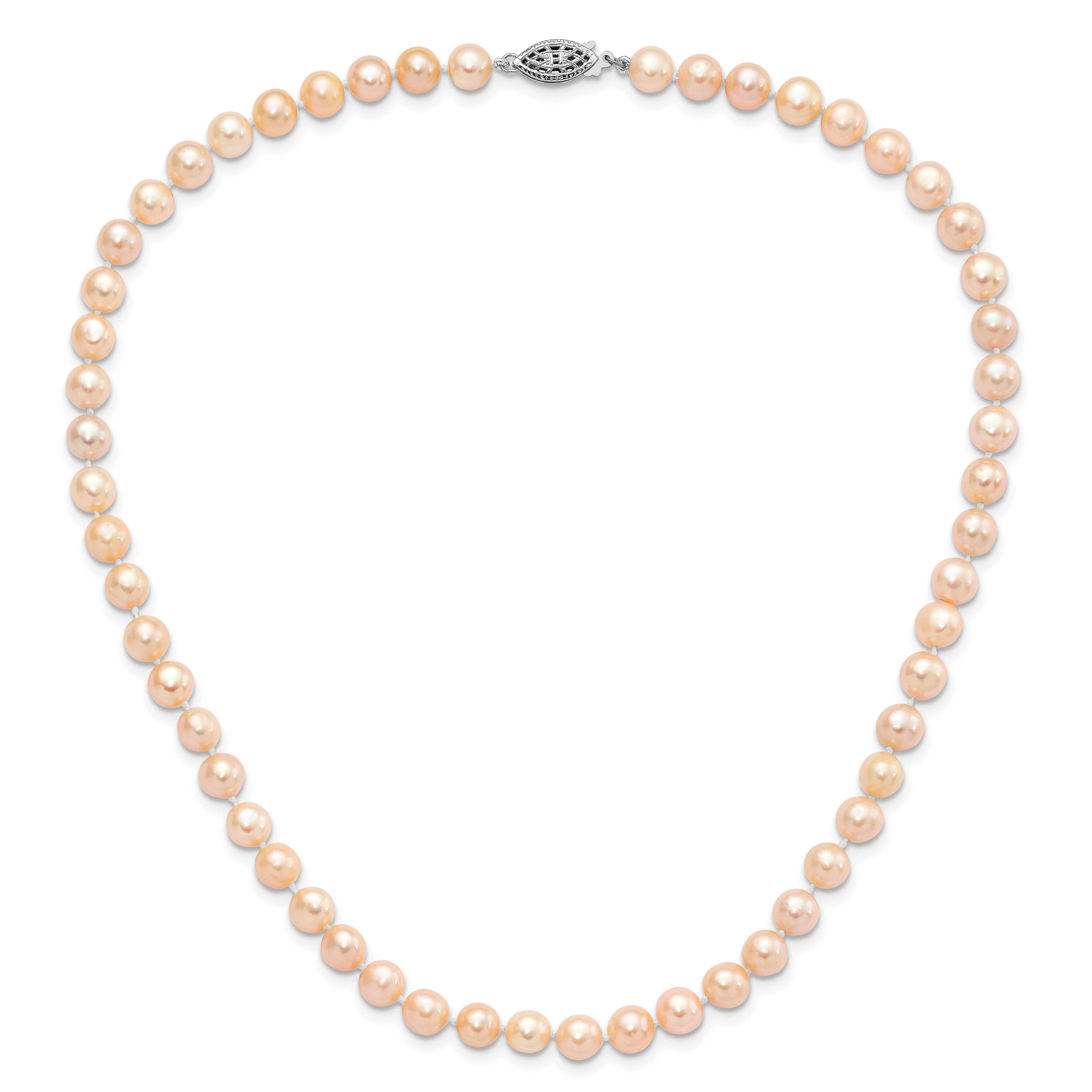 Sterling Silver Rhodium-plated 6-7mm Pink Near-Round Freshwater Cultured Pearl 7.25 inch Bracelet
