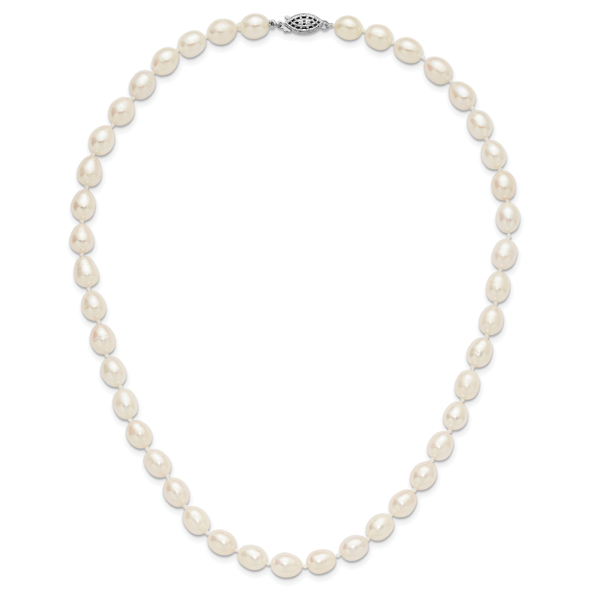 Sterling Silver Rhodium-plated 7-8mm White Rice Freshwater Cultured Pearl18 inch Necklace