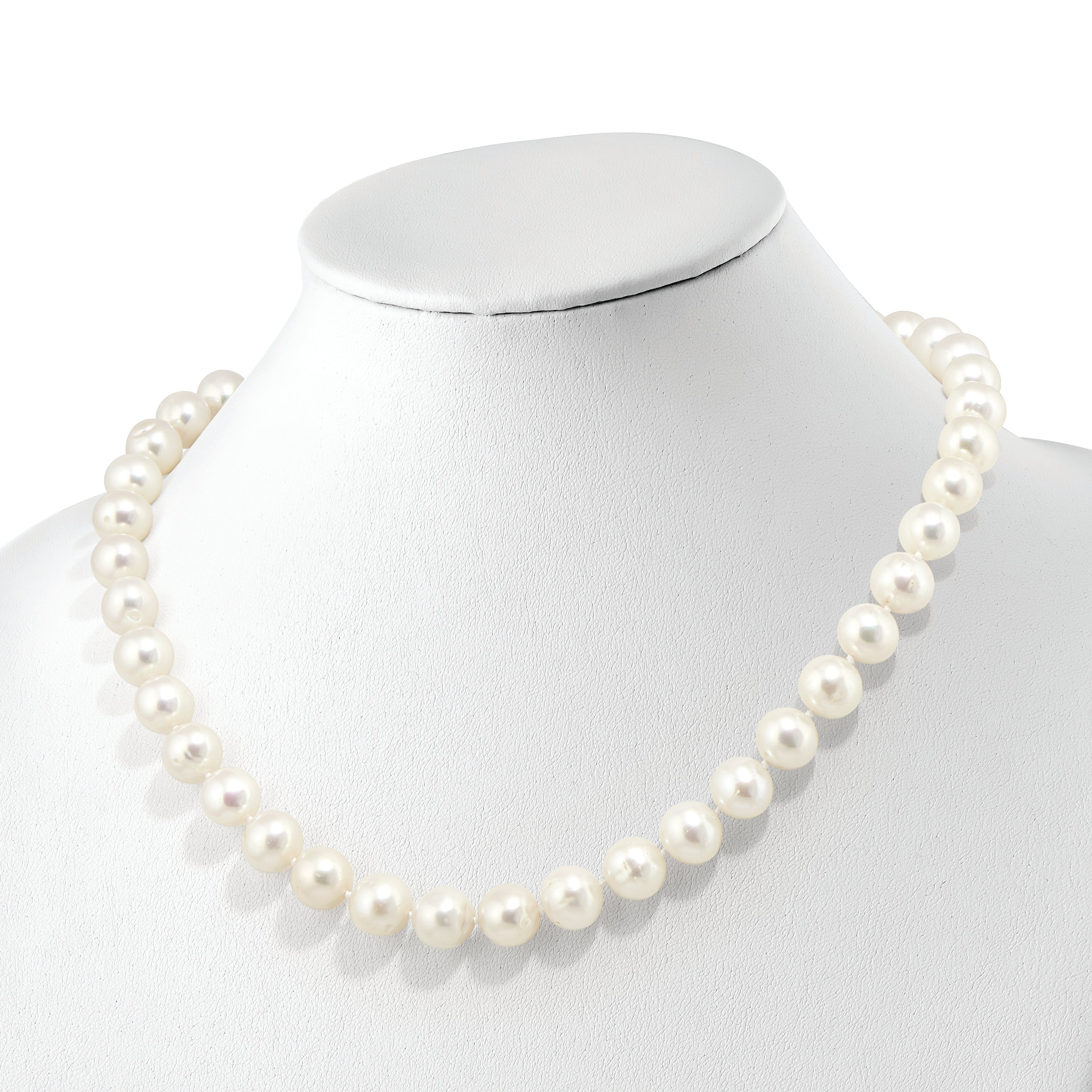 Sterling Silver Rhodium-plated 10-11mm White Near-Round Freshwater Cultured Pearl and CZ Clasp Adjustable 19.5 inch Necklace