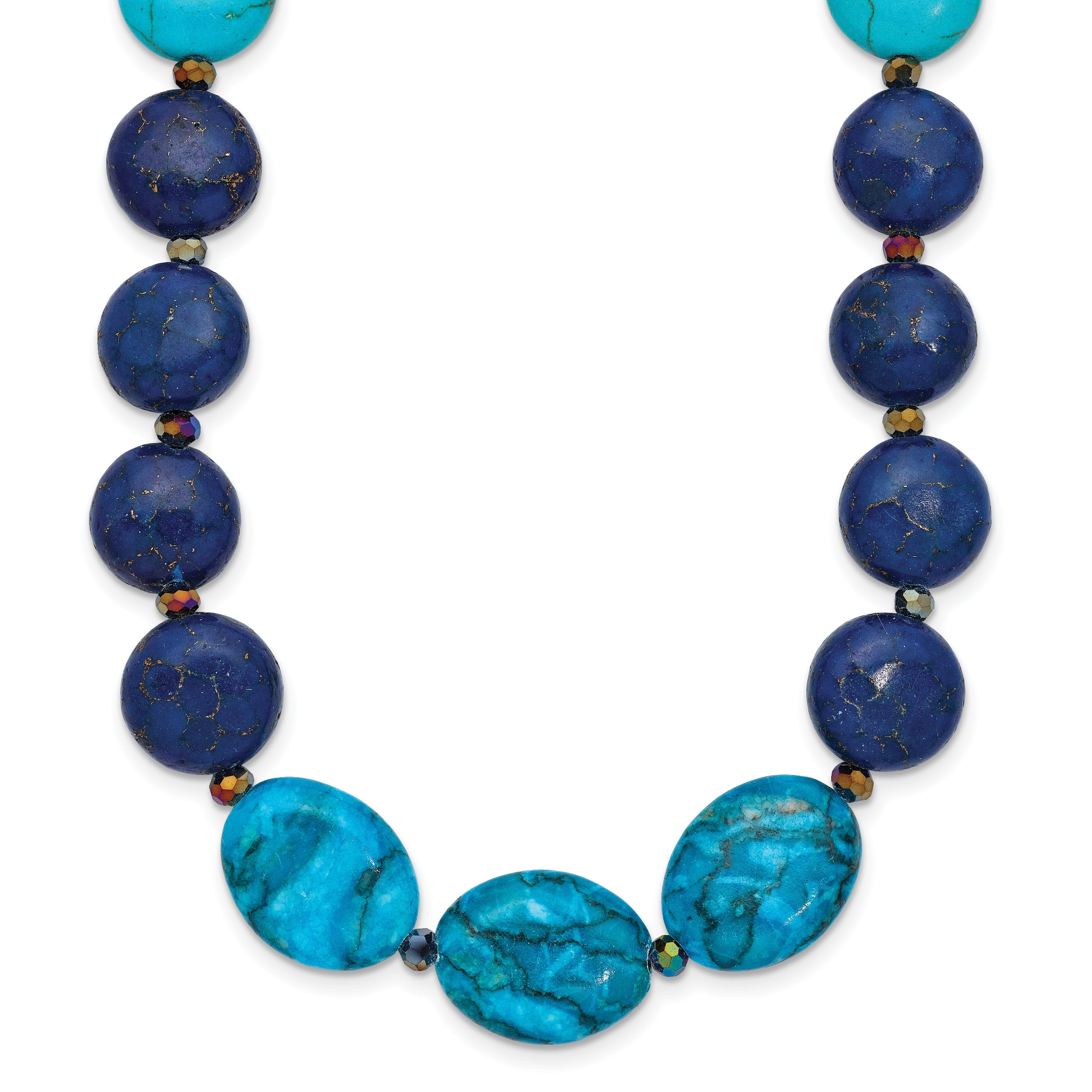 Sterling Silver Agate,Crystal,Jasper, Recon. Lapis w/2 in ext Necklace