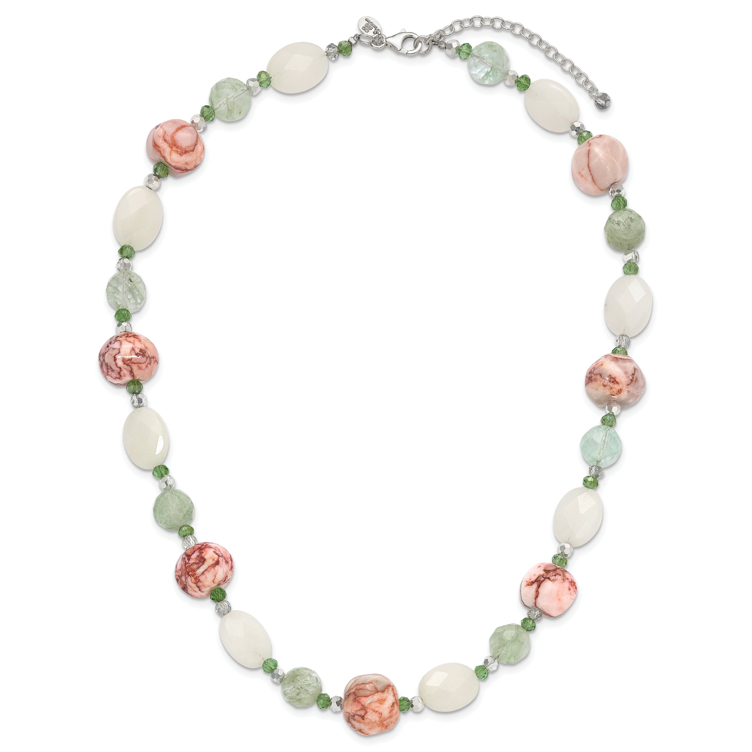 Sterling Silver Aventurine Crystal Jade and Jasper 18 inch Necklace with 2 inch extension