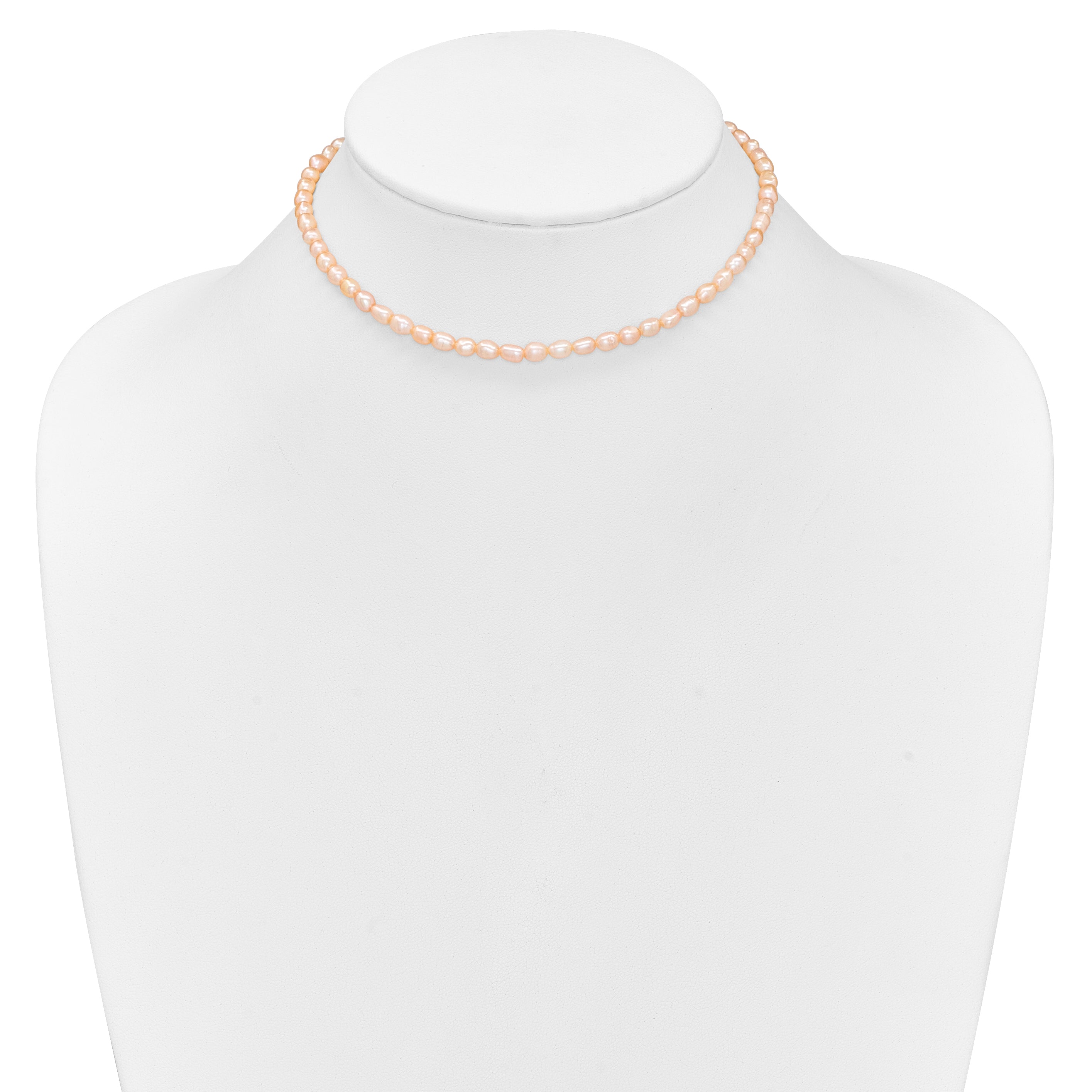 Sterling Silver Rhodium-plate 4-5mm Pink Rice Freshwater Cultured Pearl Children's 13 inch Necklace
