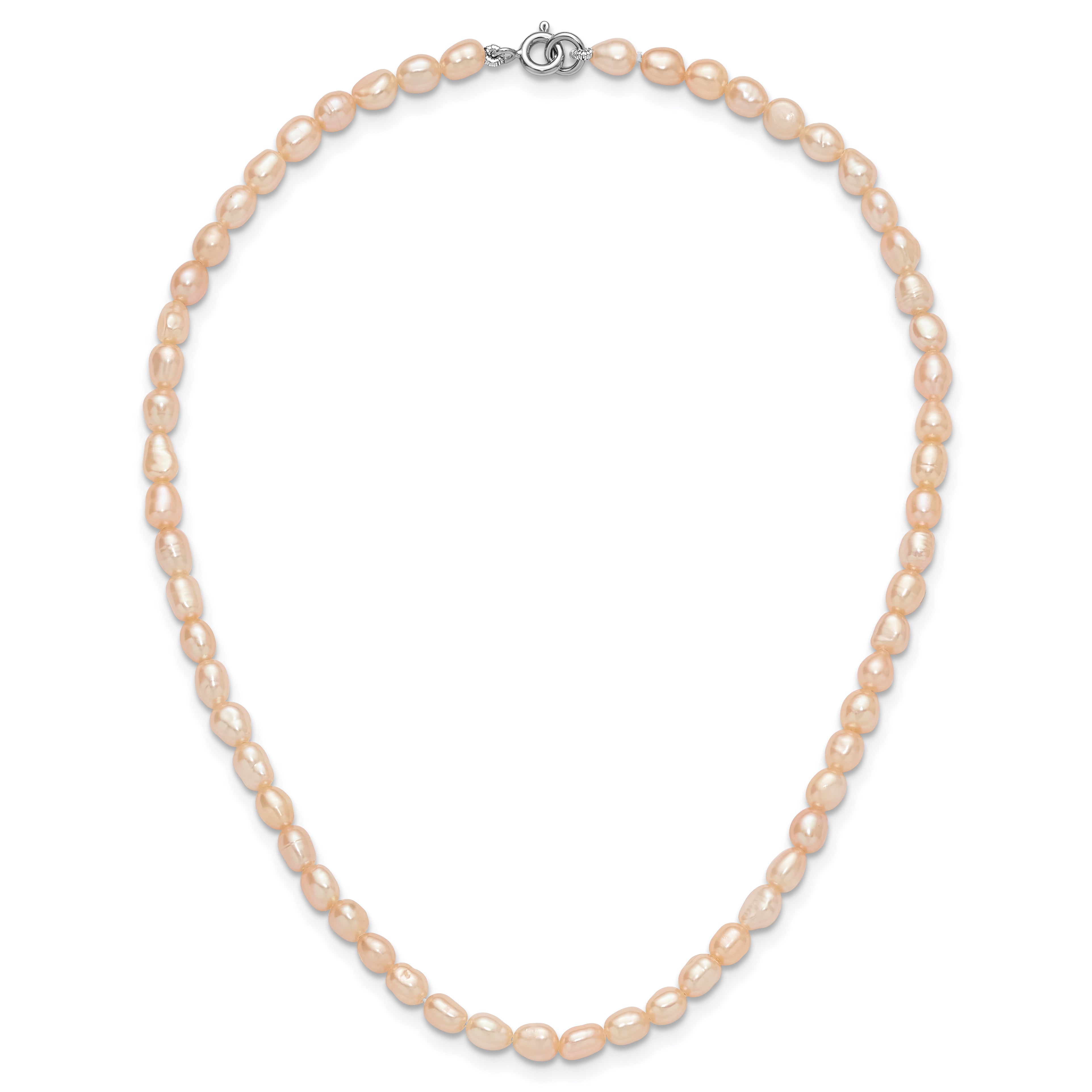 Sterling Silver Rhodium-plate 4-5mm Pink Rice Freshwater Cultured Pearl Children's 13 inch Necklace