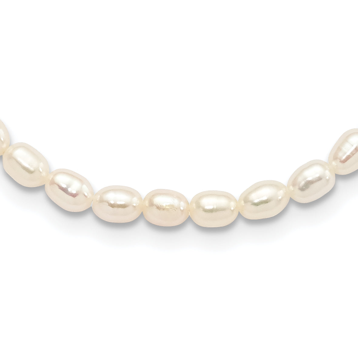 Sterling Silver Rhodium-plate 4-5mm White Rice Freshwater Cultured Pearl Children's 13 inch Necklace