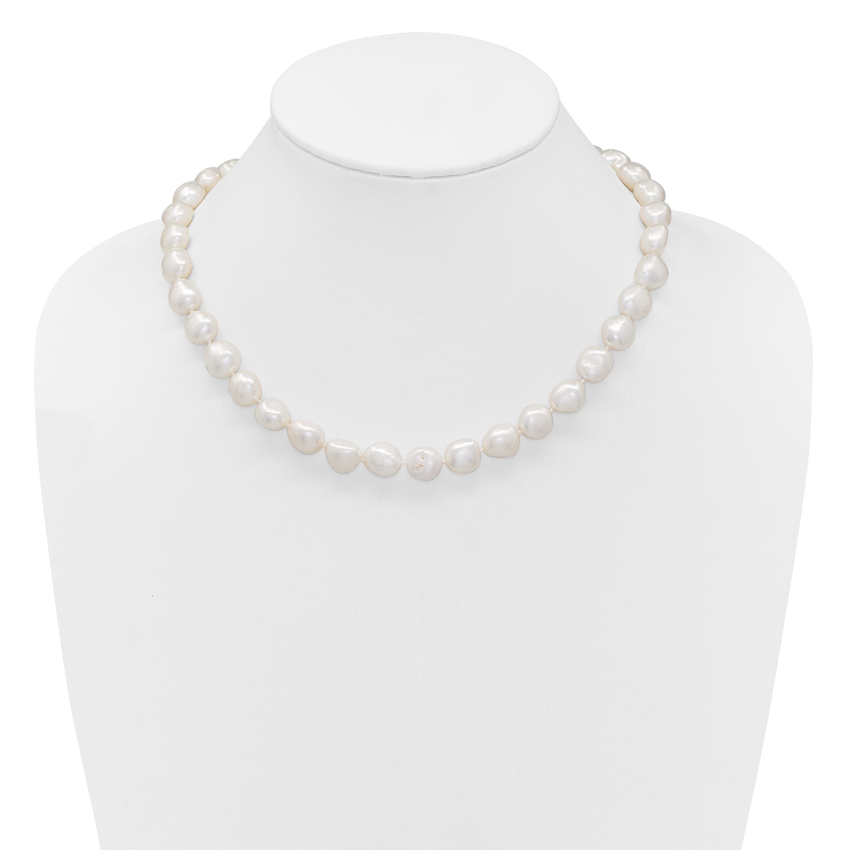 Sterling Silver Rhodium-plated 11-12mm White Baroque Freshwater Cultured Pearl 18 inch Necklace