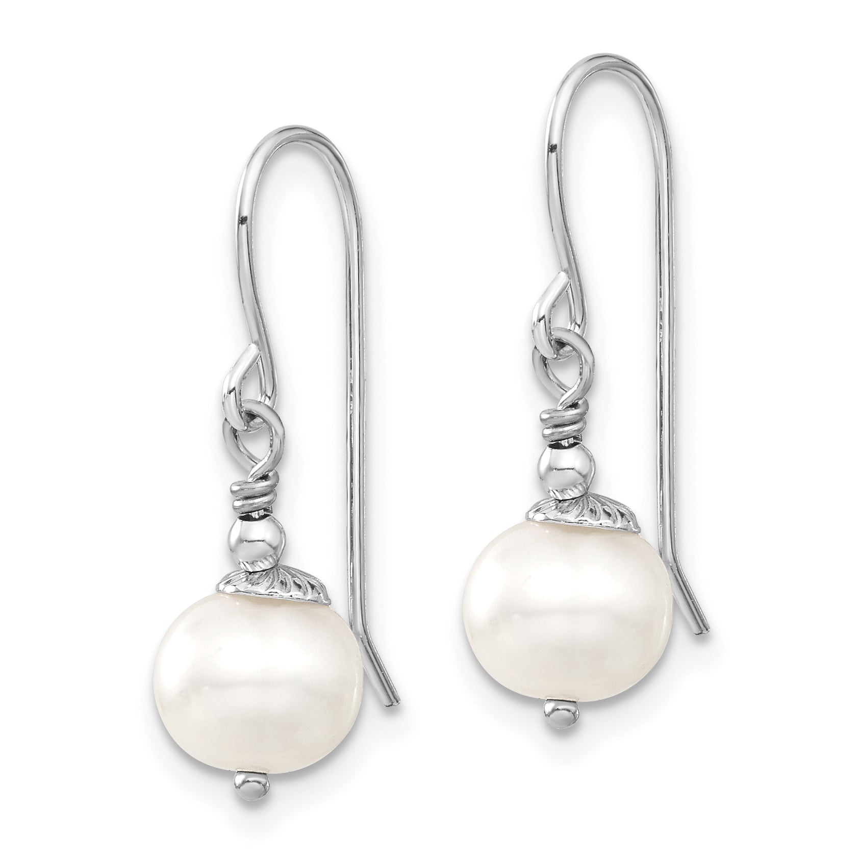 Sterling Silver Rhodium-plated 7-8mm White Semi-Round Freshwater Cultured Pearl 18 inch Necklace and Dangle Earrings Set
