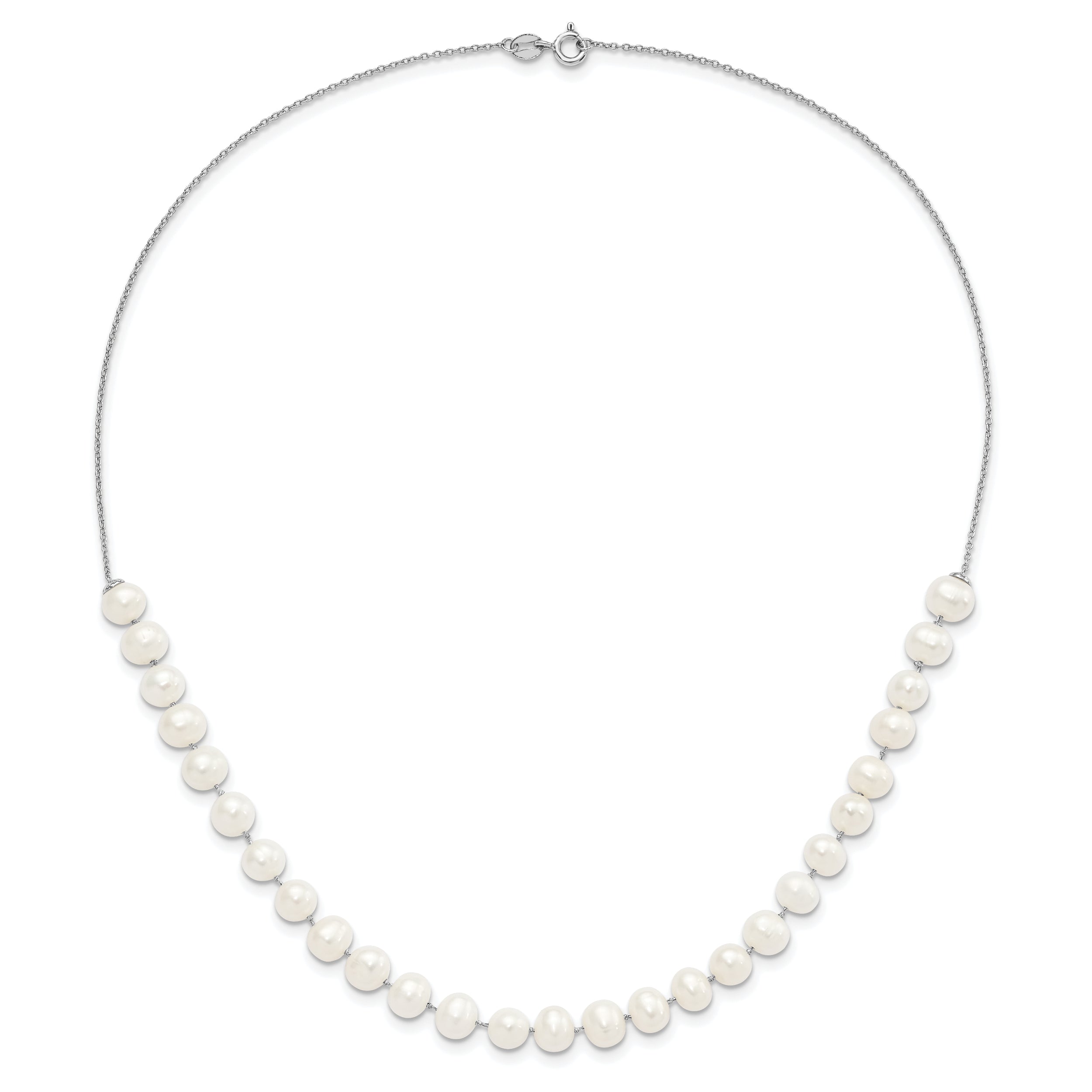Sterling Silver Rhodium-plated 7-8mm White Semi-Round Freshwater Cultured Pearl 18 inch Necklace and Dangle Earrings Set