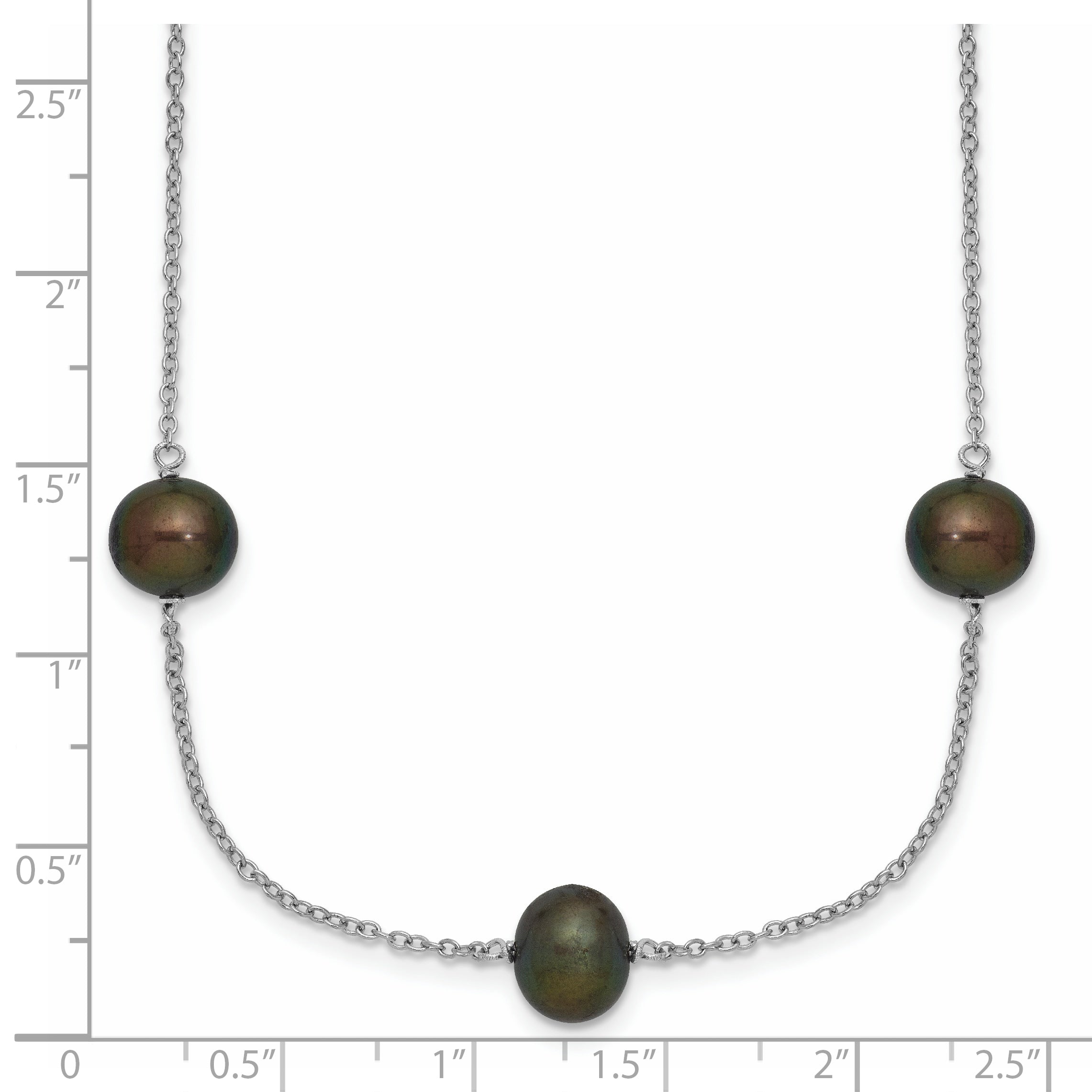 Sterling Silver Rhodium-plated 7-8mm Black Semi-Round Freshwater Cultured Pearl 9-Station 18 inch Necklace