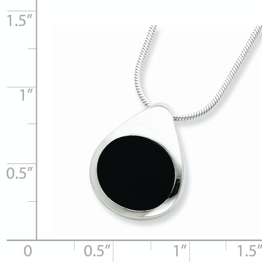 Sterling Silver Rhodium-plated Round Onyx Pendant Necklace